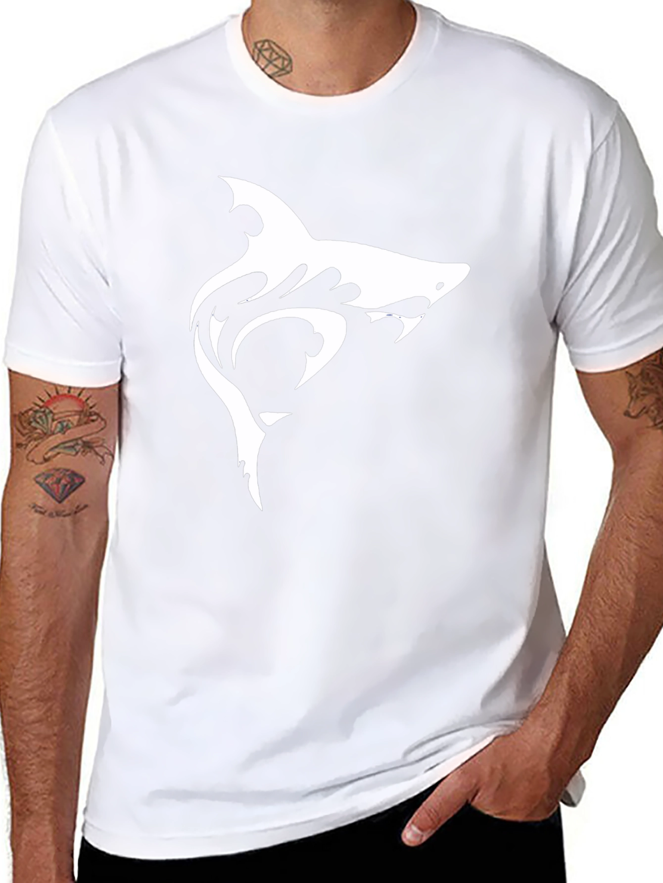 Shark Graphic Tee - Black Cotton Casual T-Shirt
