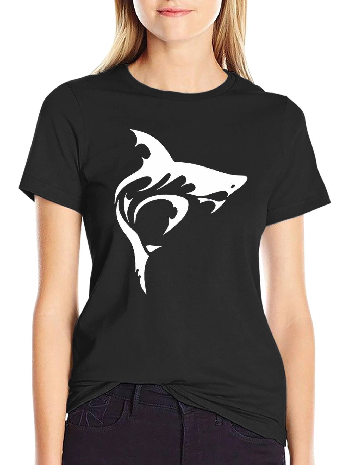 Shark Graphic Tee - Black Cotton Casual T-Shirt