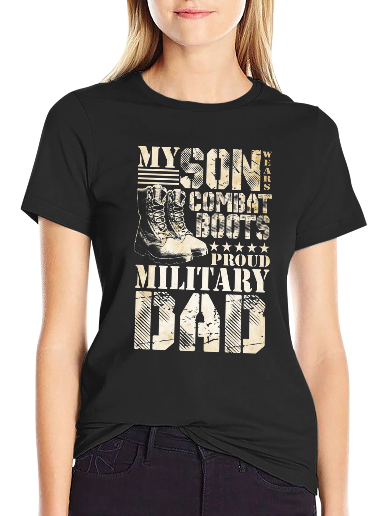 Proud Military Dad T-Shirt - Son Wears Combat Boots