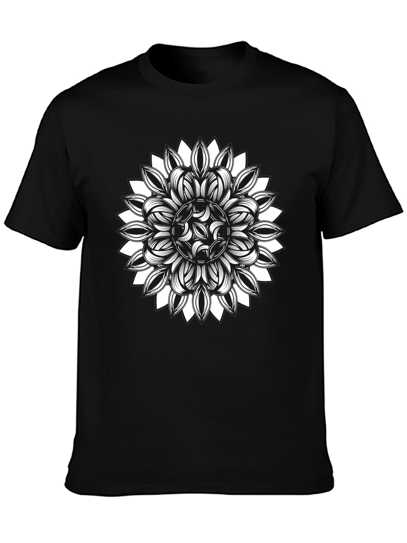 Black T-Shirt with Floral Mandala Graphic