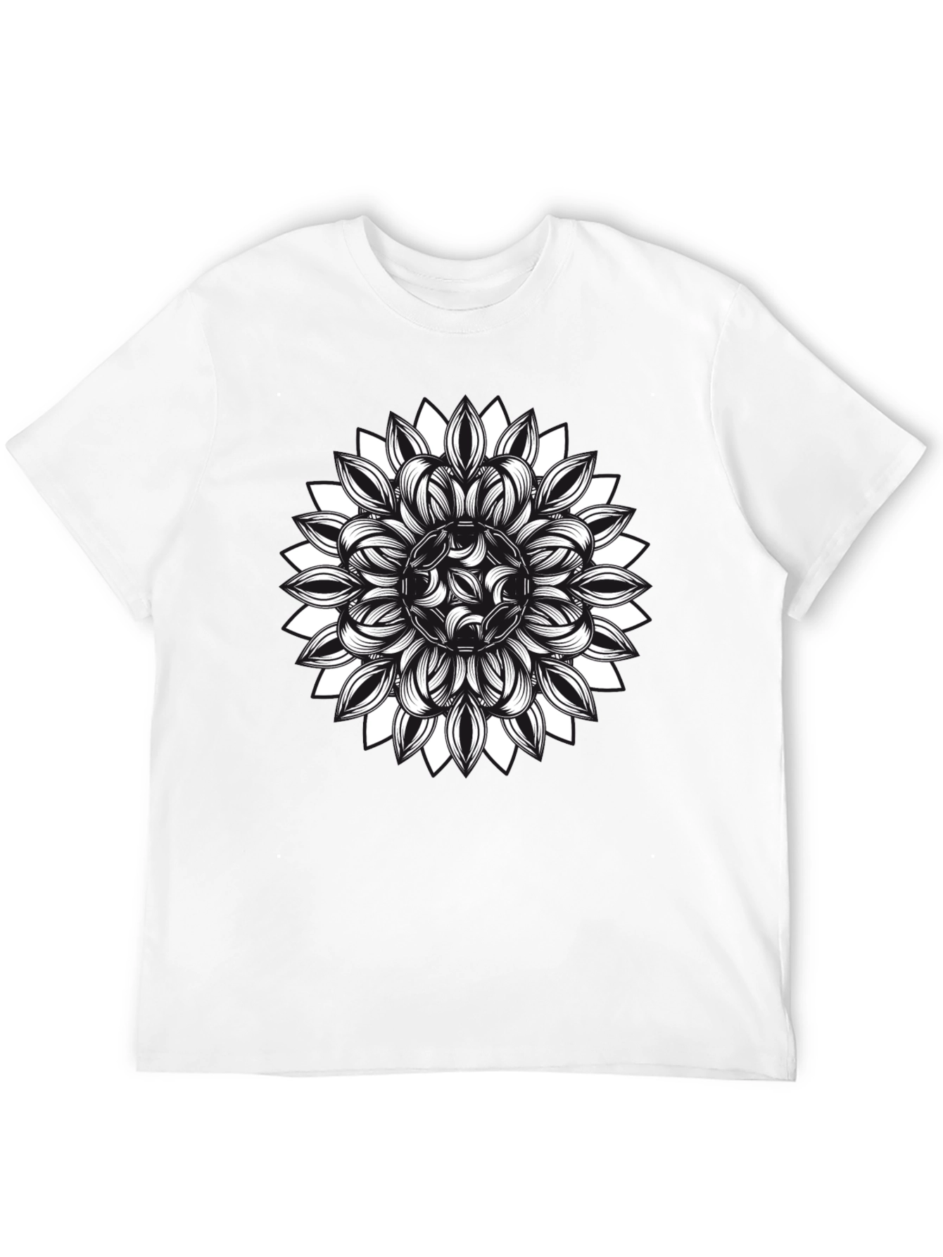 Black T-Shirt with Floral Mandala Graphic
