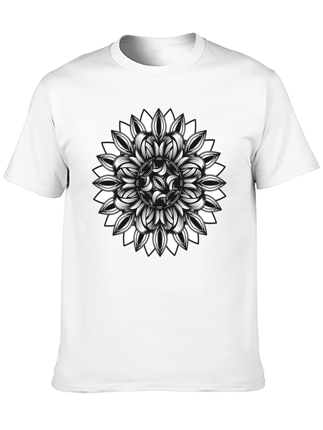 Black T-Shirt with Floral Mandala Graphic