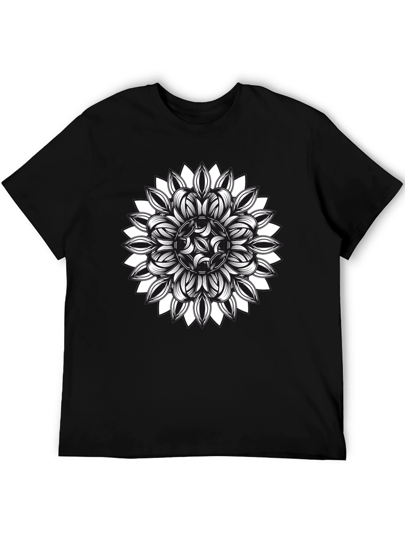 Black T-Shirt with Floral Mandala Graphic