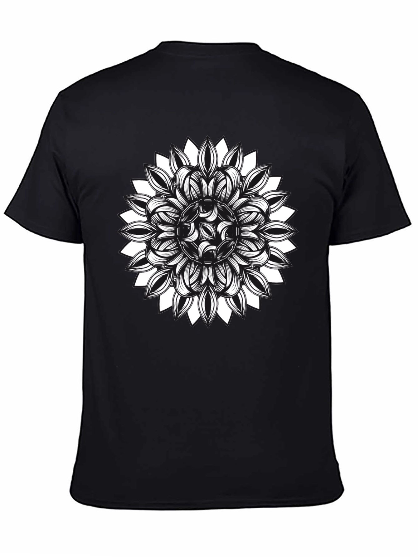 Black T-Shirt with Floral Mandala Graphic