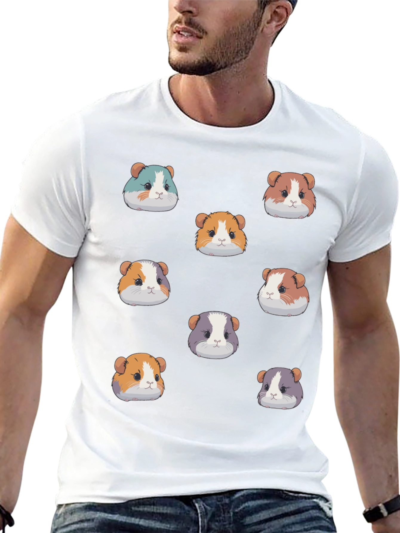 Guinea Pig Faces Pattern Black T-Shirt
