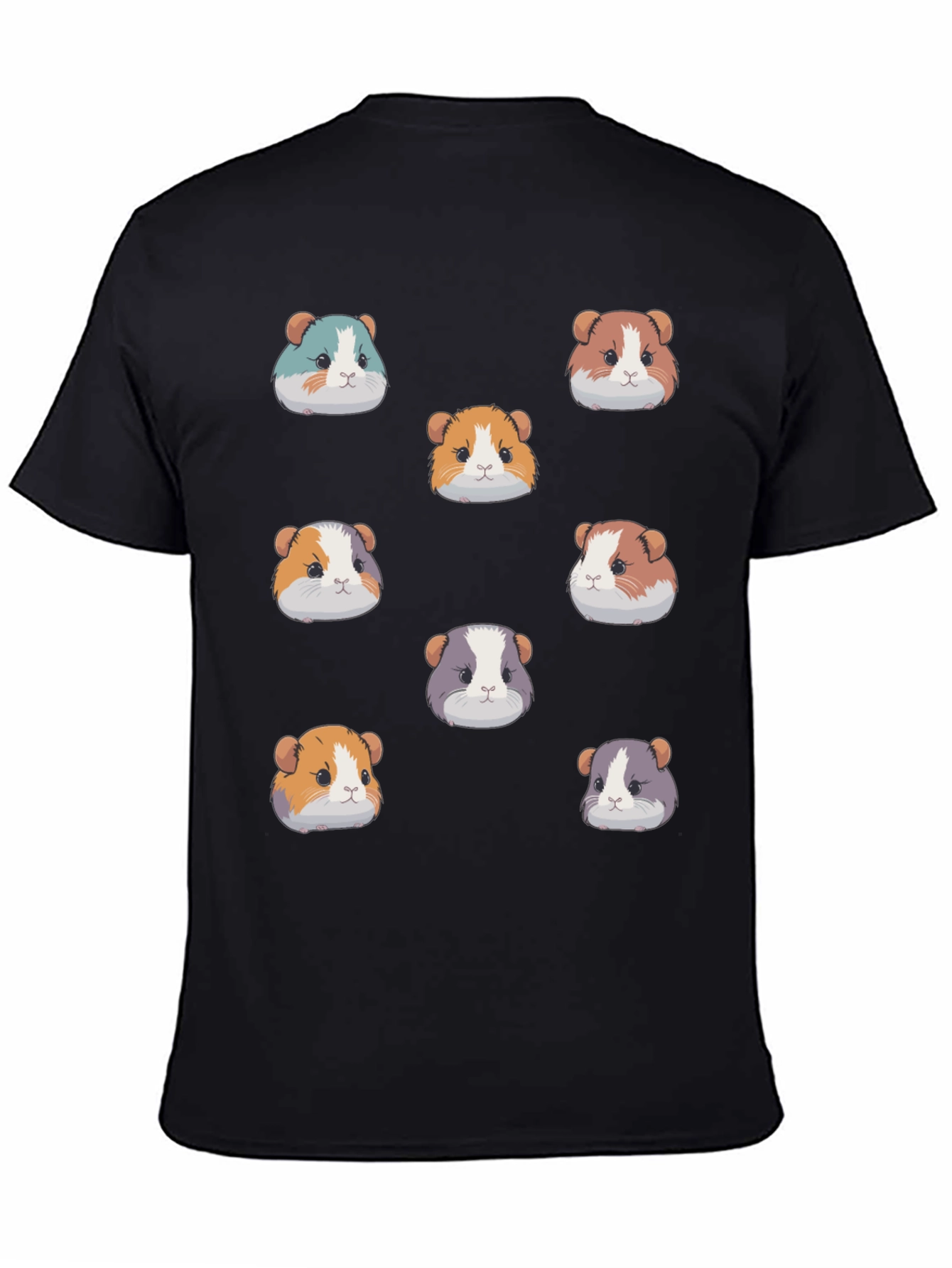 Guinea Pig Faces Pattern Black T-Shirt