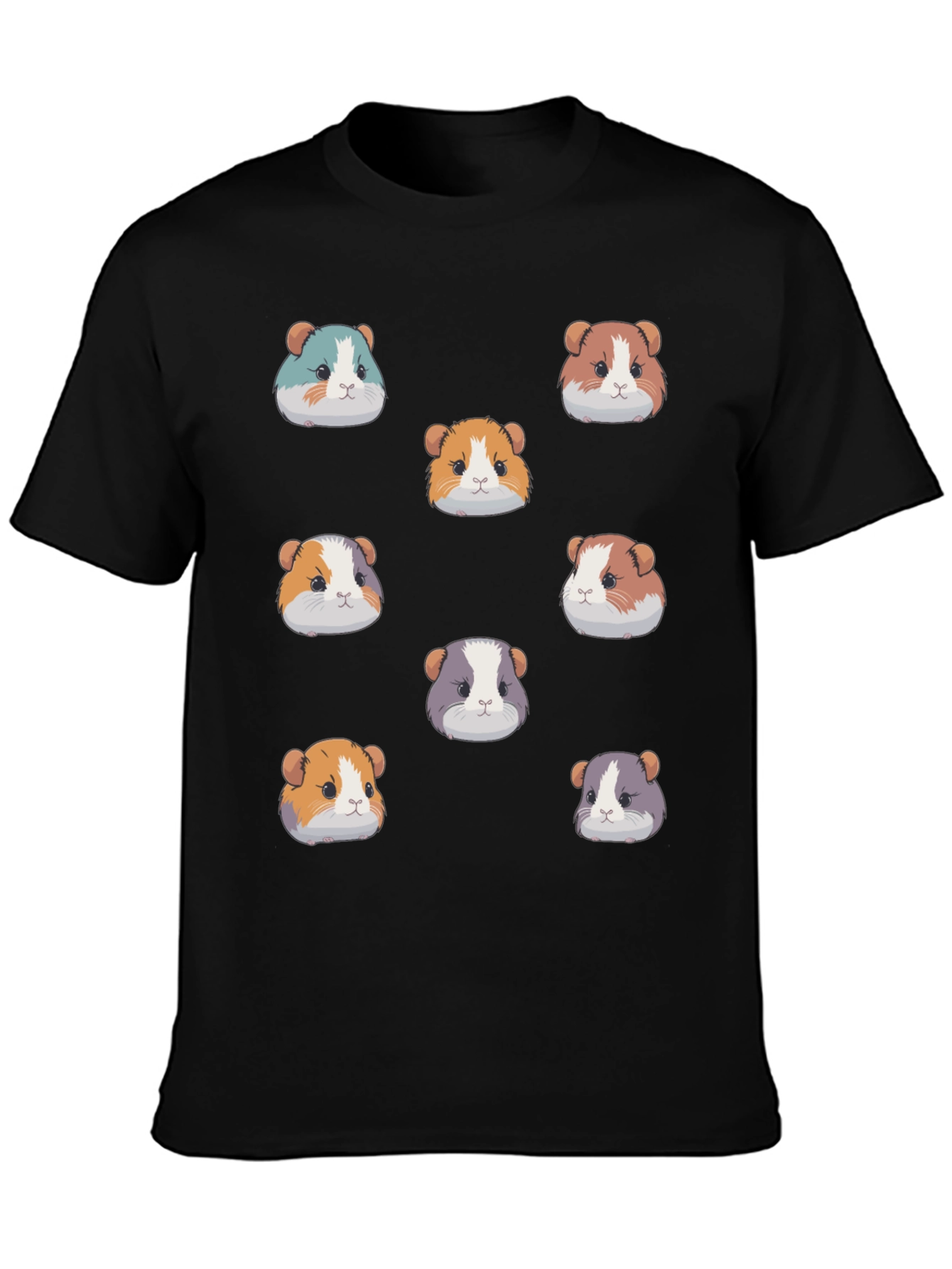 Guinea Pig Faces Pattern Black T-Shirt