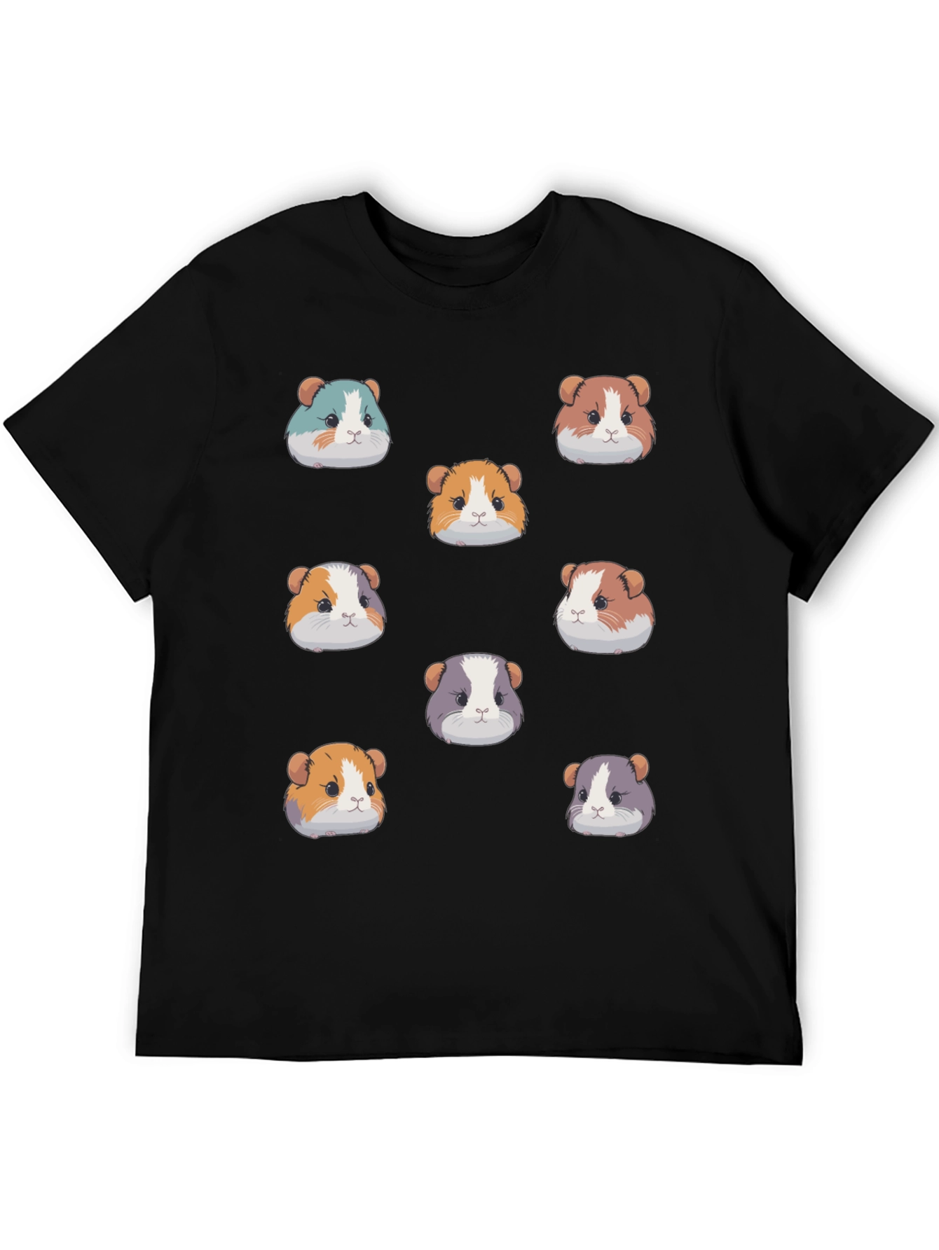 Guinea Pig Faces Pattern Black T-Shirt