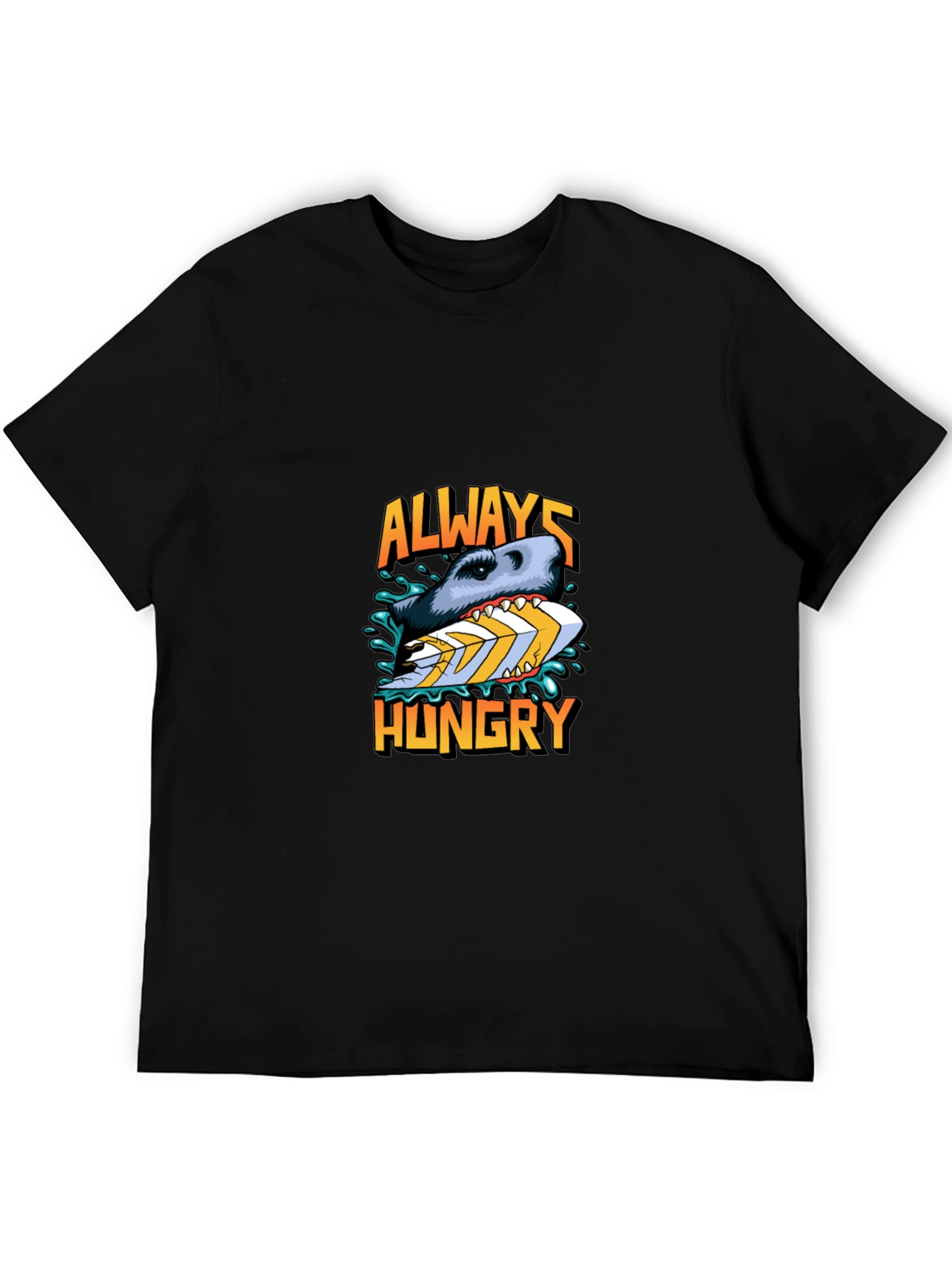 Always Hungry Shark Graphic Black T-Shirt