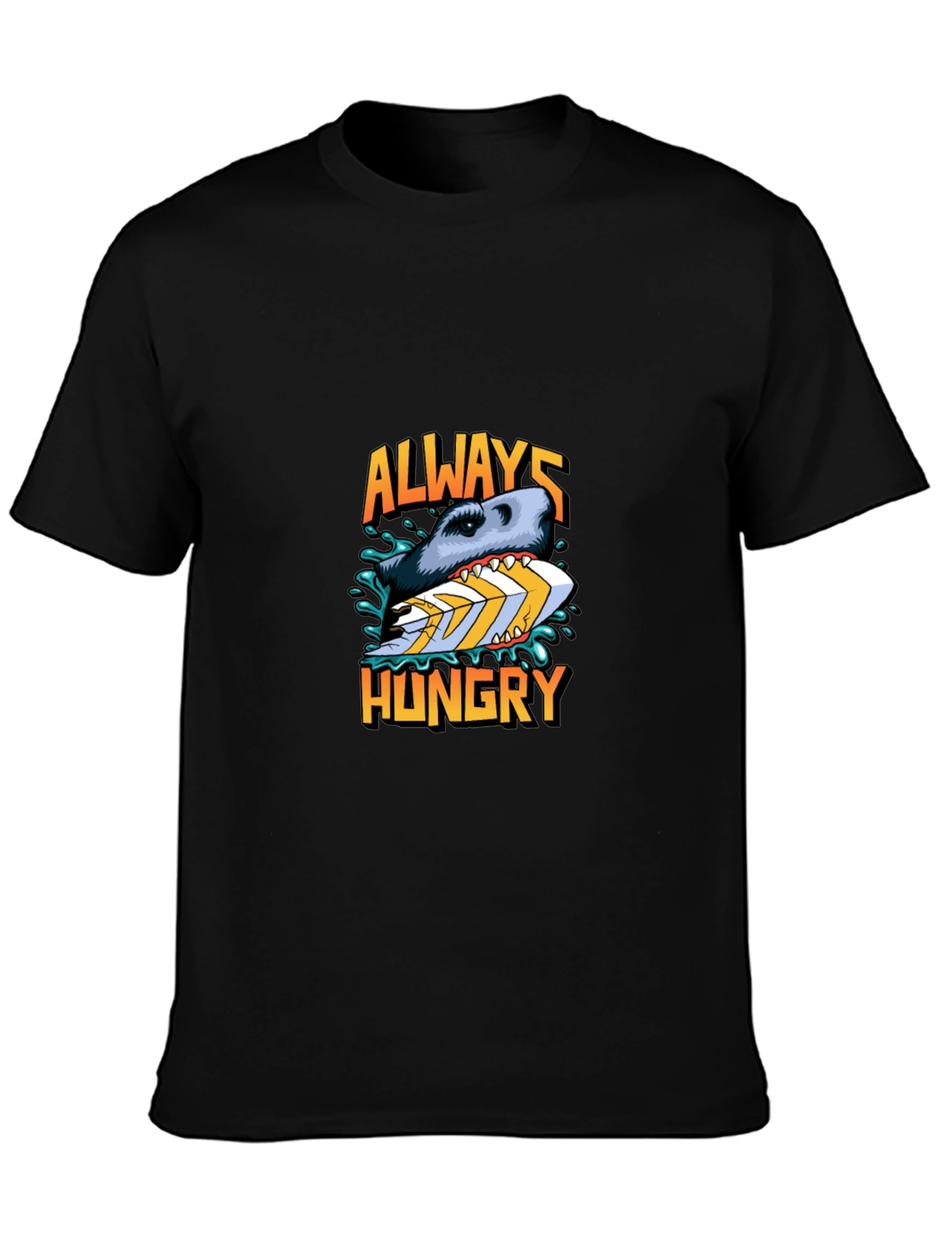 Always Hungry Shark Graphic Black T-Shirt