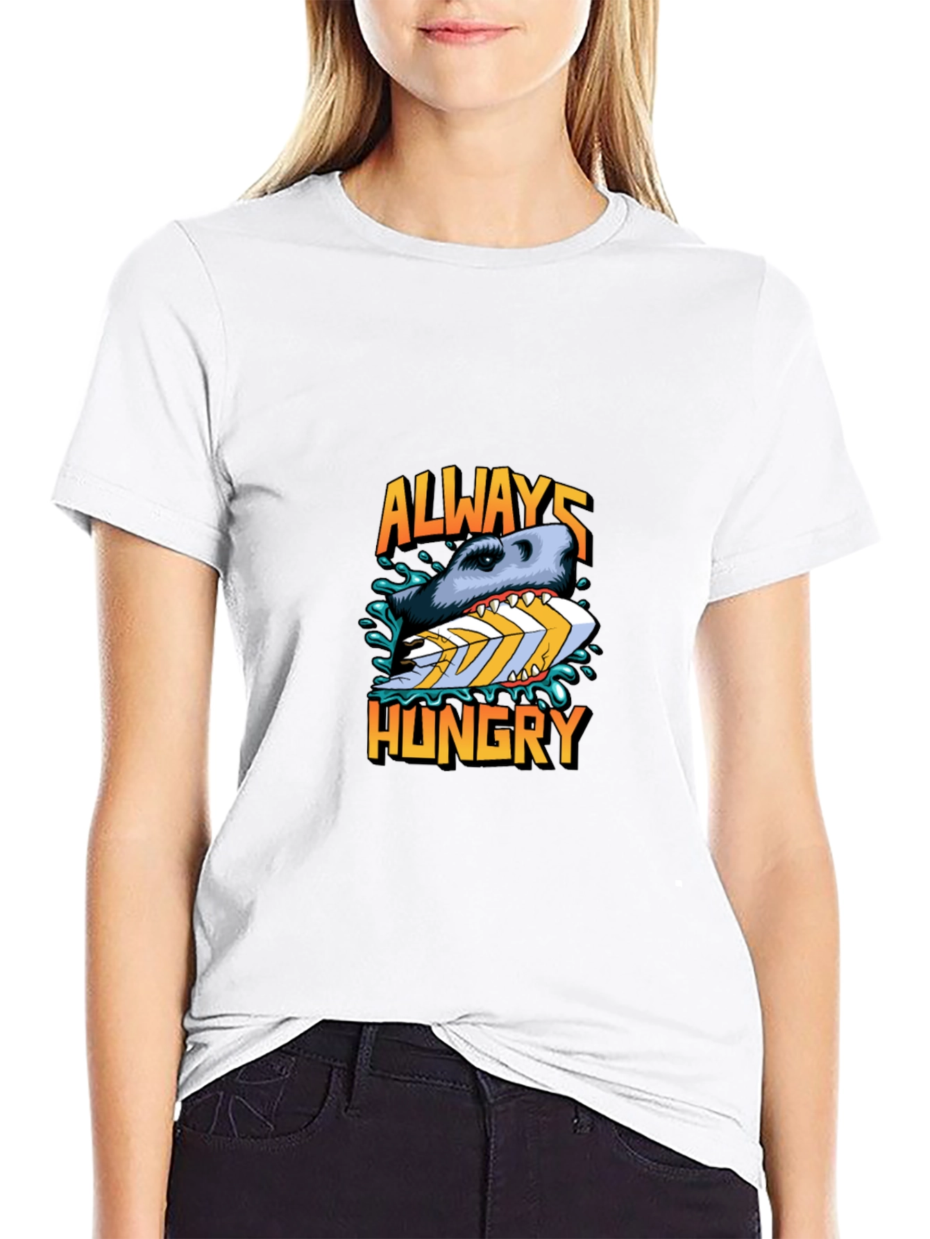 Always Hungry Shark Graphic Black T-Shirt