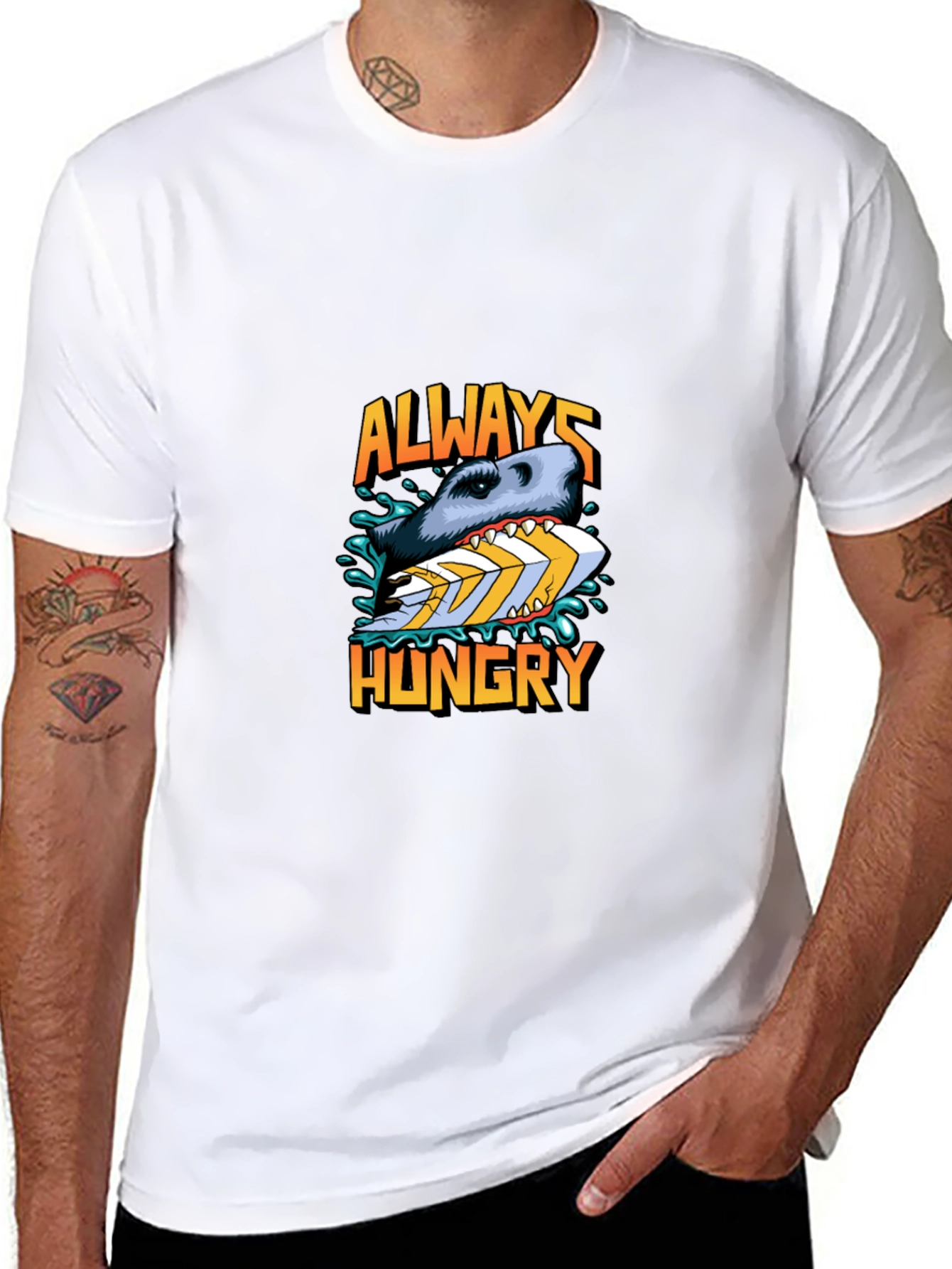 Always Hungry Shark Graphic Black T-Shirt