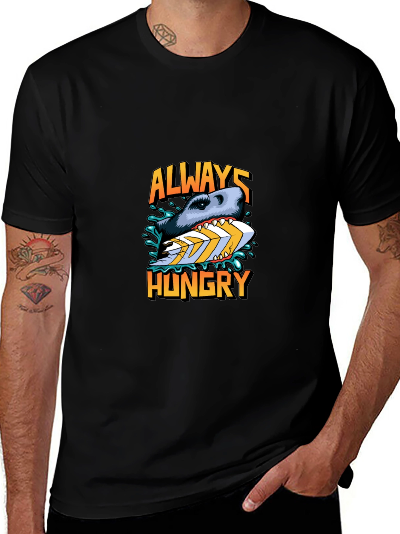 Always Hungry Shark Graphic Black T-Shirt