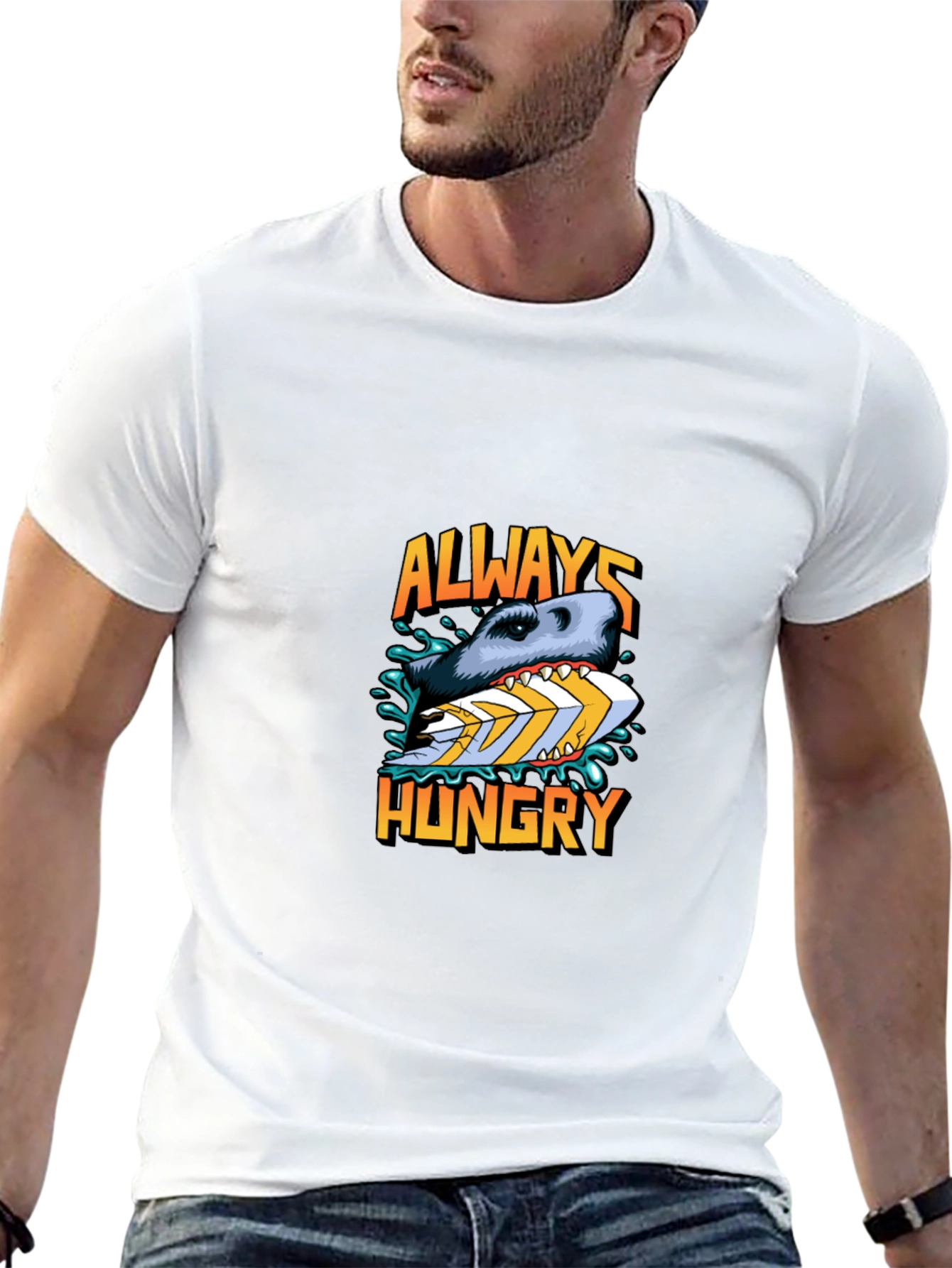 Always Hungry Shark Graphic Black T-Shirt