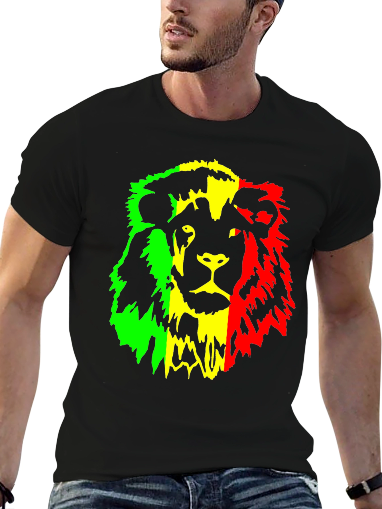Rasta Lion Graphic Tee - Reggae Inspired Black T-Shirt