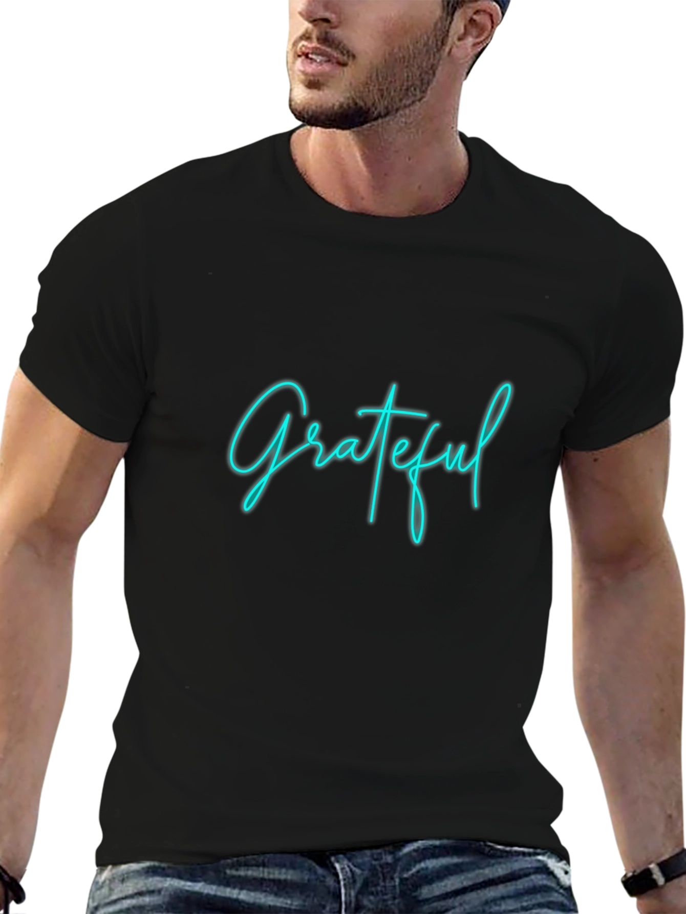 Grateful Graphic Tee - Black Crew Neck T-Shirt