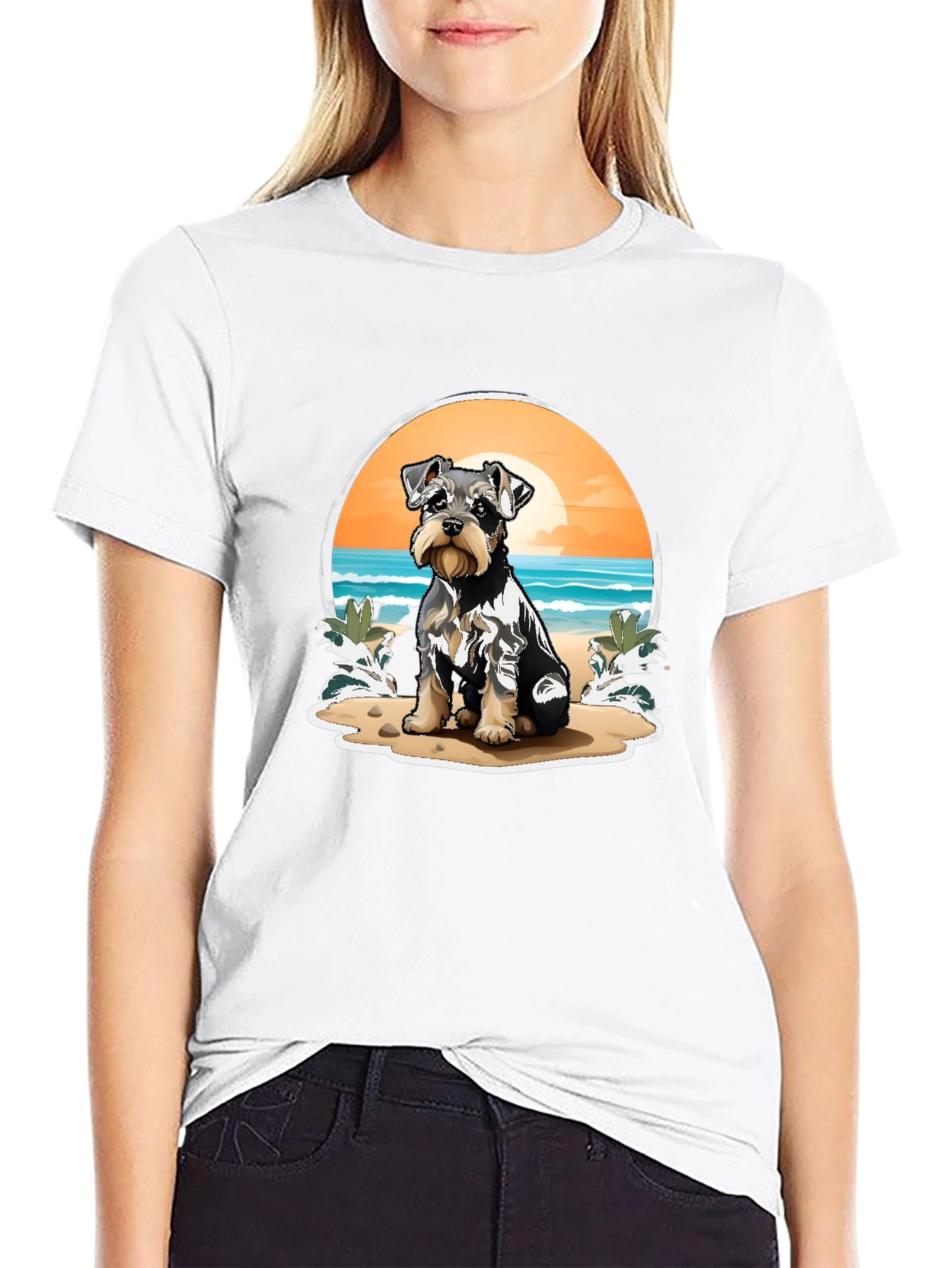 Dog Beach T-Shirt - Cute Schnauzer Pup Design