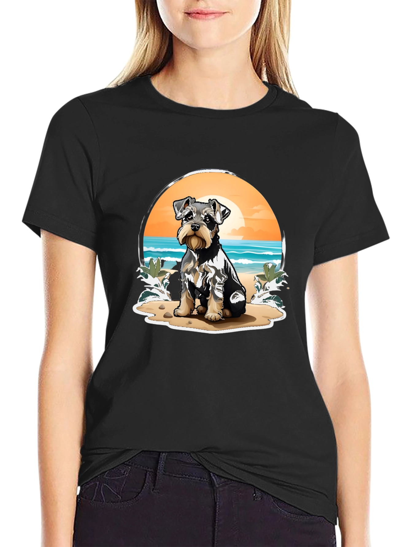 Dog Beach T-Shirt - Cute Schnauzer Pup Design