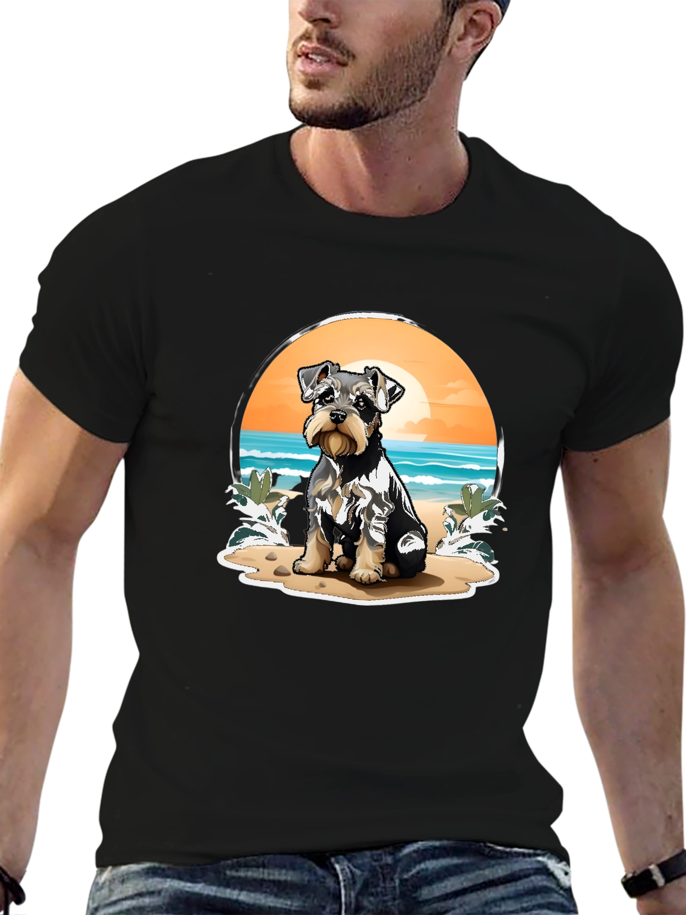 Dog Beach T-Shirt - Cute Schnauzer Pup Design