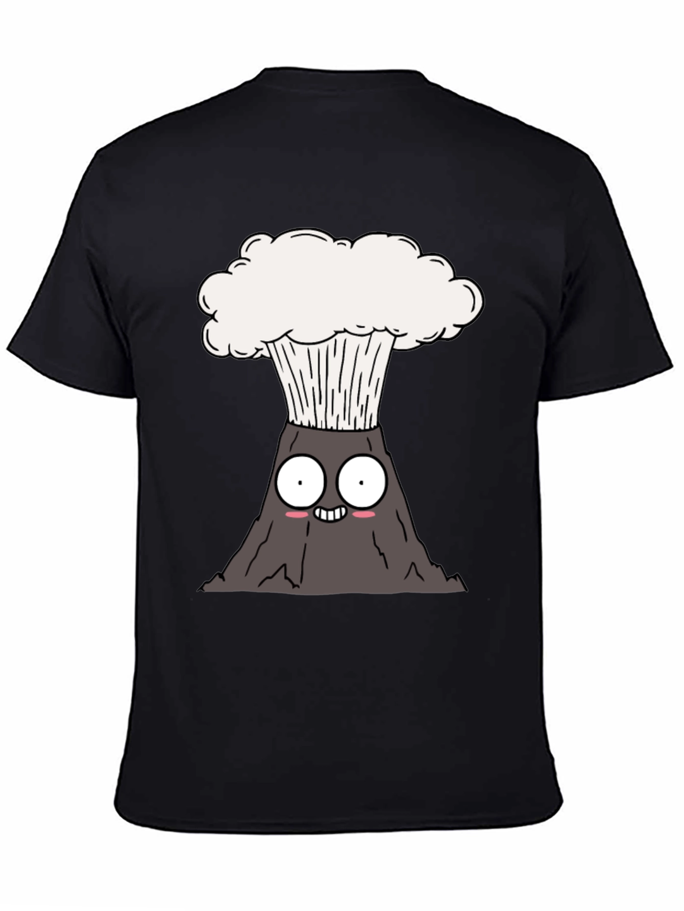 Cute Cartoon Volcano Black T-Shirt