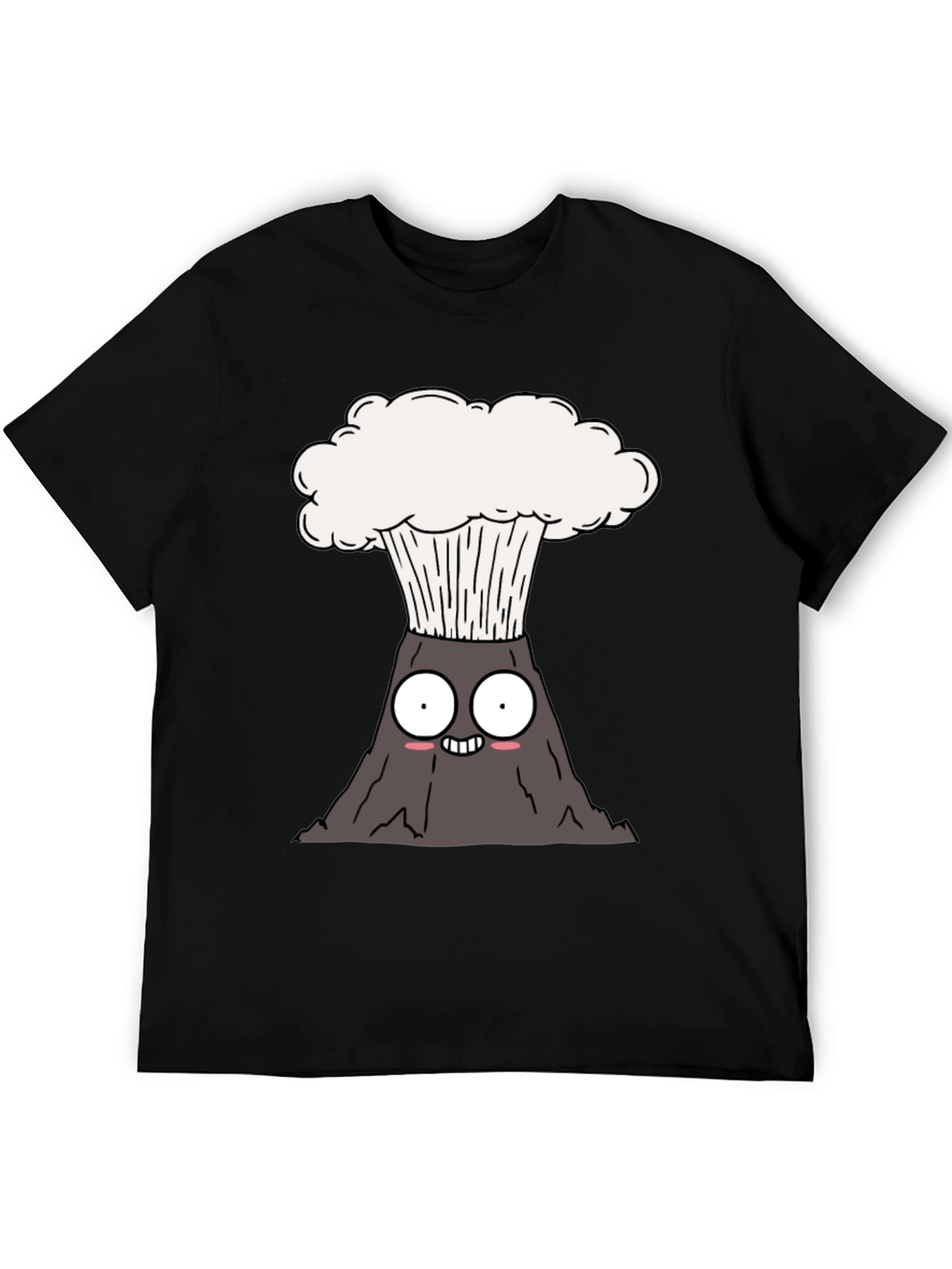 Cute Cartoon Volcano Black T-Shirt