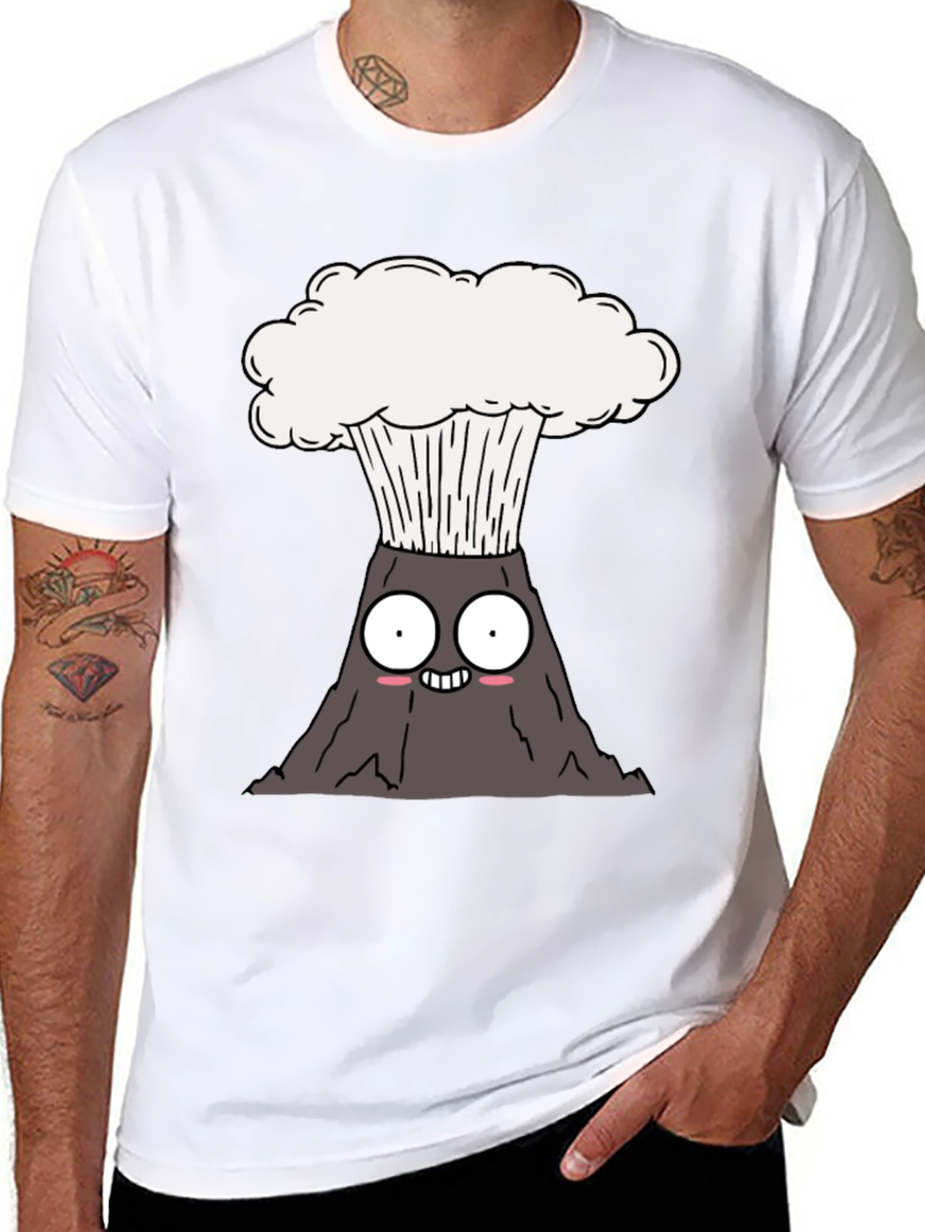Cute Cartoon Volcano Black T-Shirt