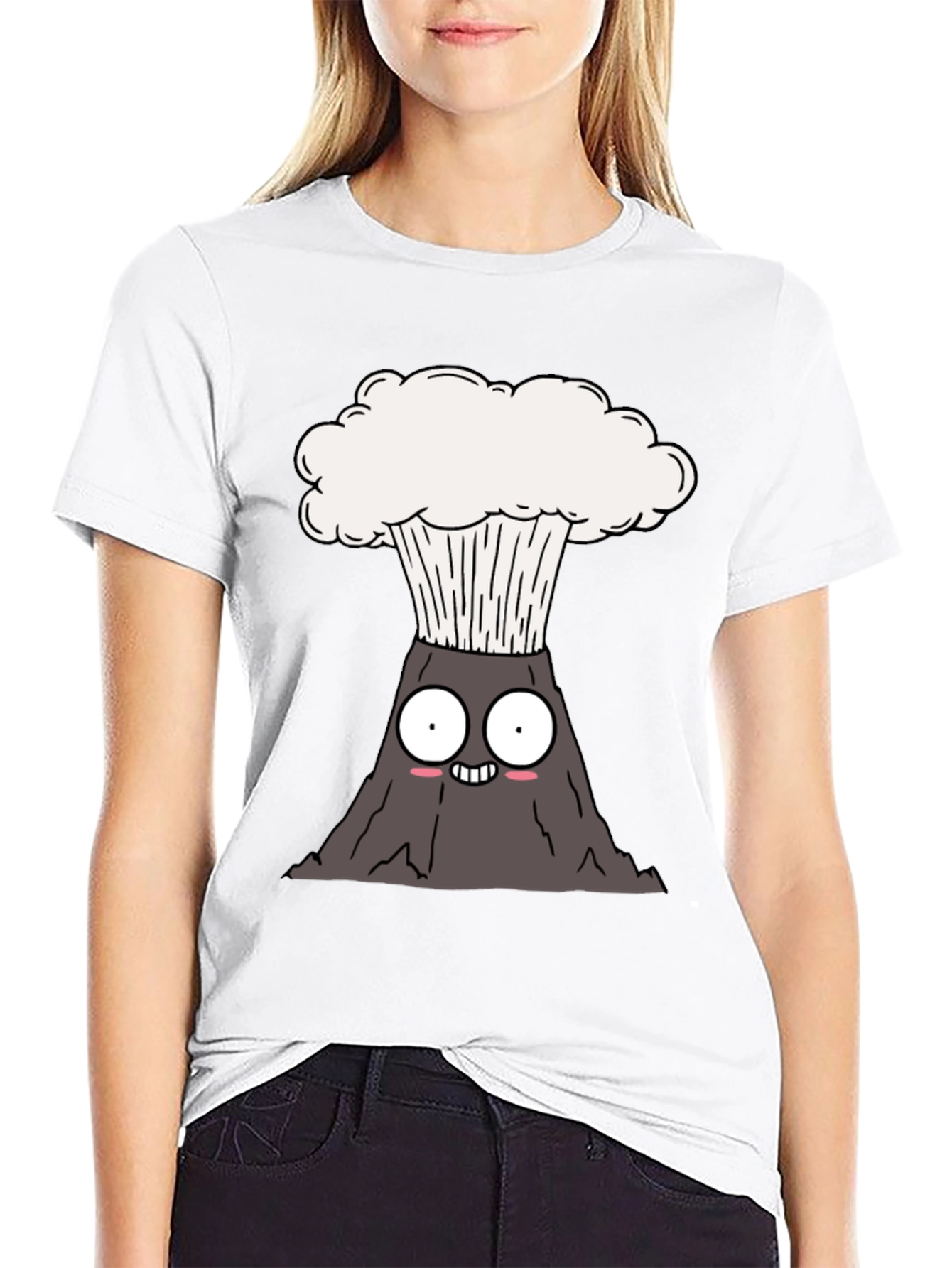 Cute Cartoon Volcano Black T-Shirt
