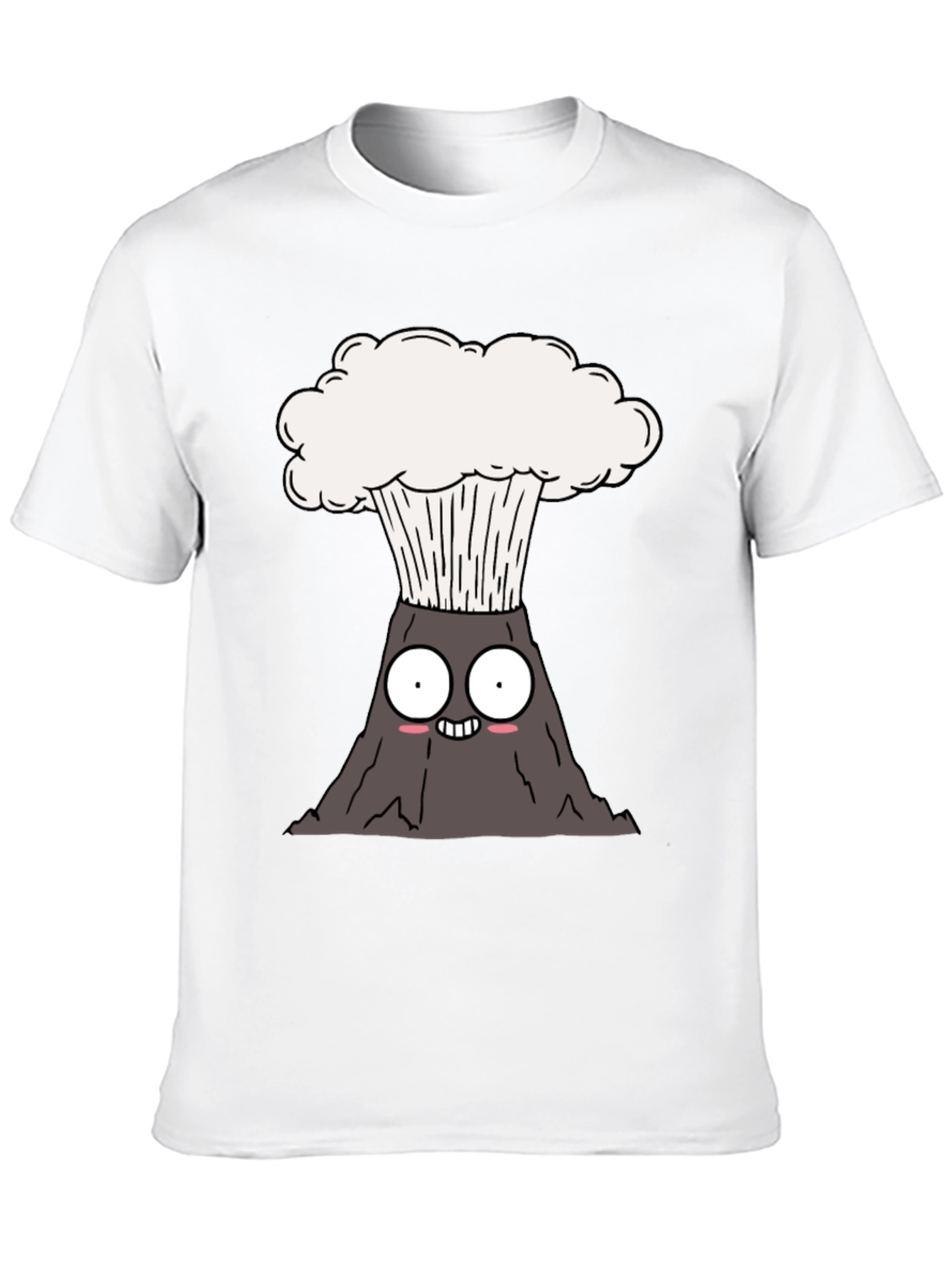 Cute Cartoon Volcano Black T-Shirt
