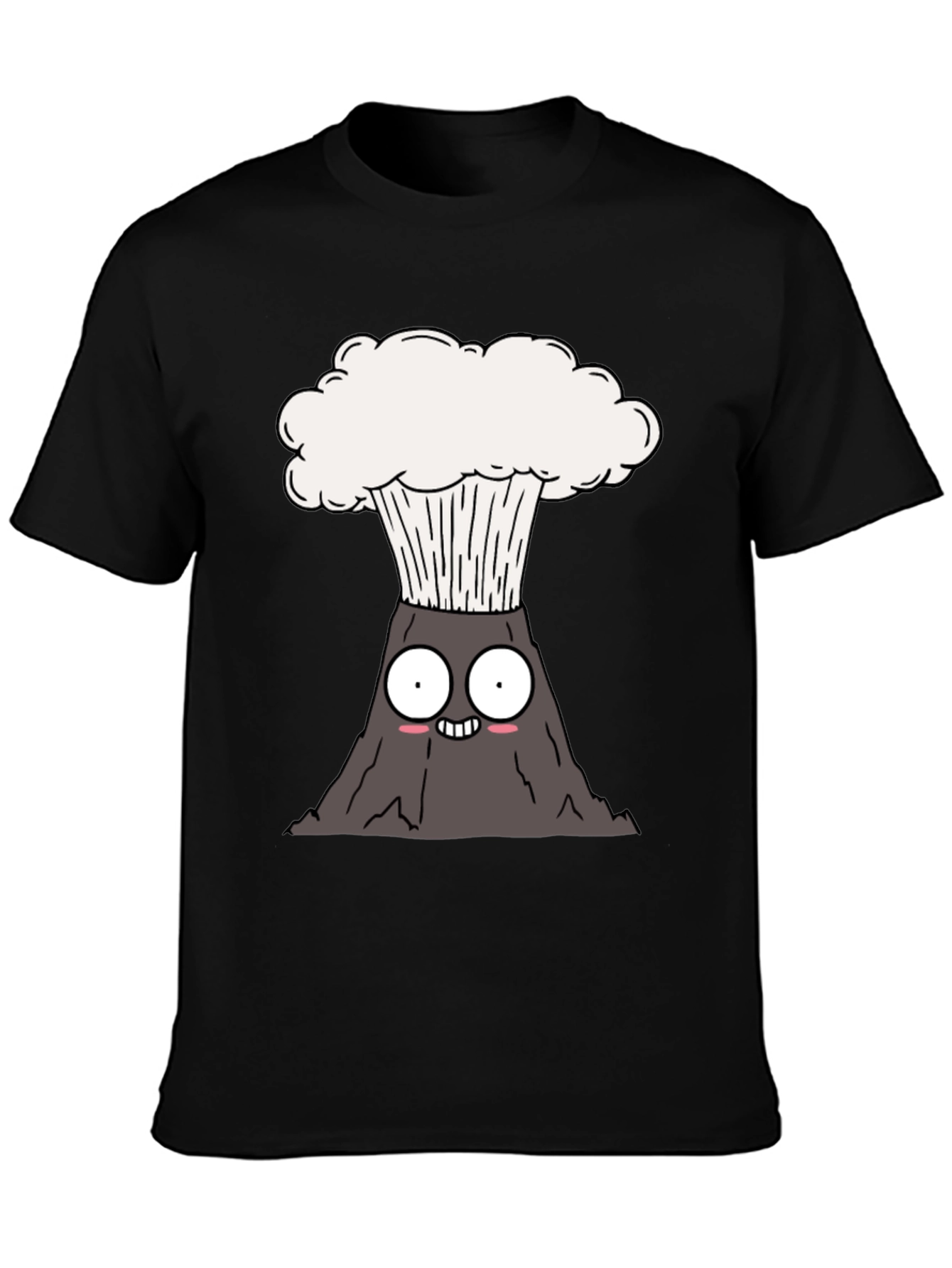 Cute Cartoon Volcano Black T-Shirt