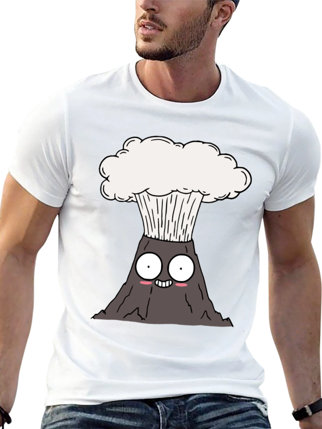 Cute Cartoon Volcano Black T-Shirt