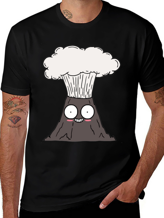 Cute Cartoon Volcano Black T-Shirt