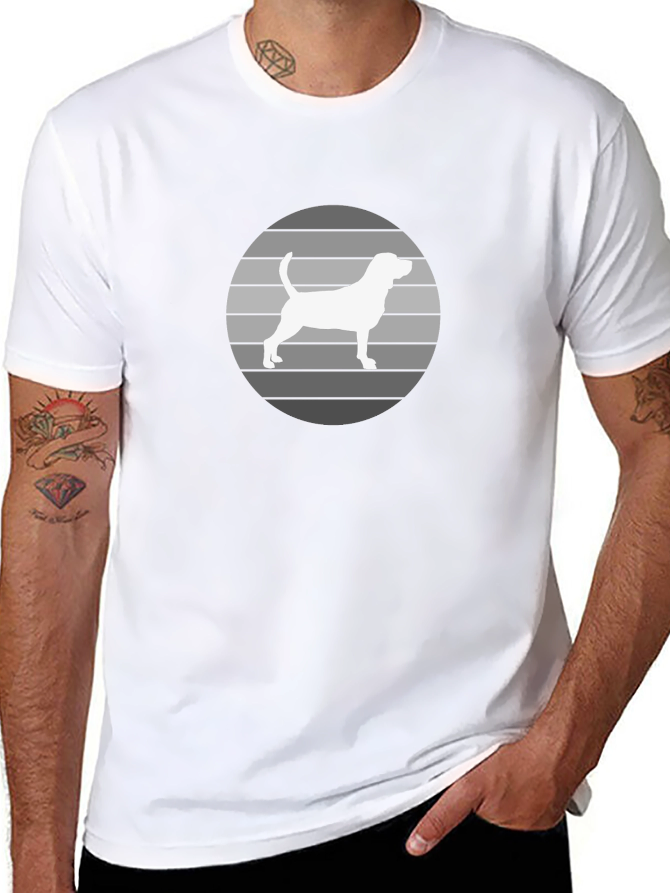 Dog Silhouette Striped Circle T-Shirt