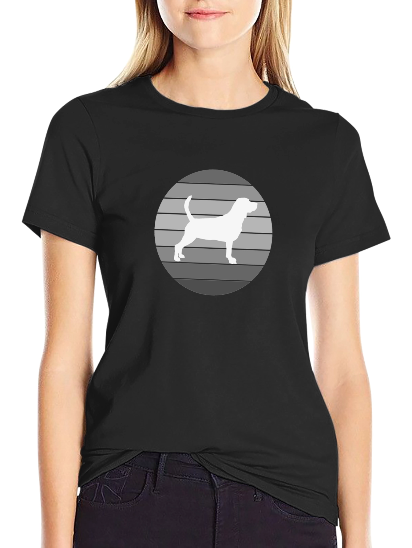 Dog Silhouette Striped Circle T-Shirt