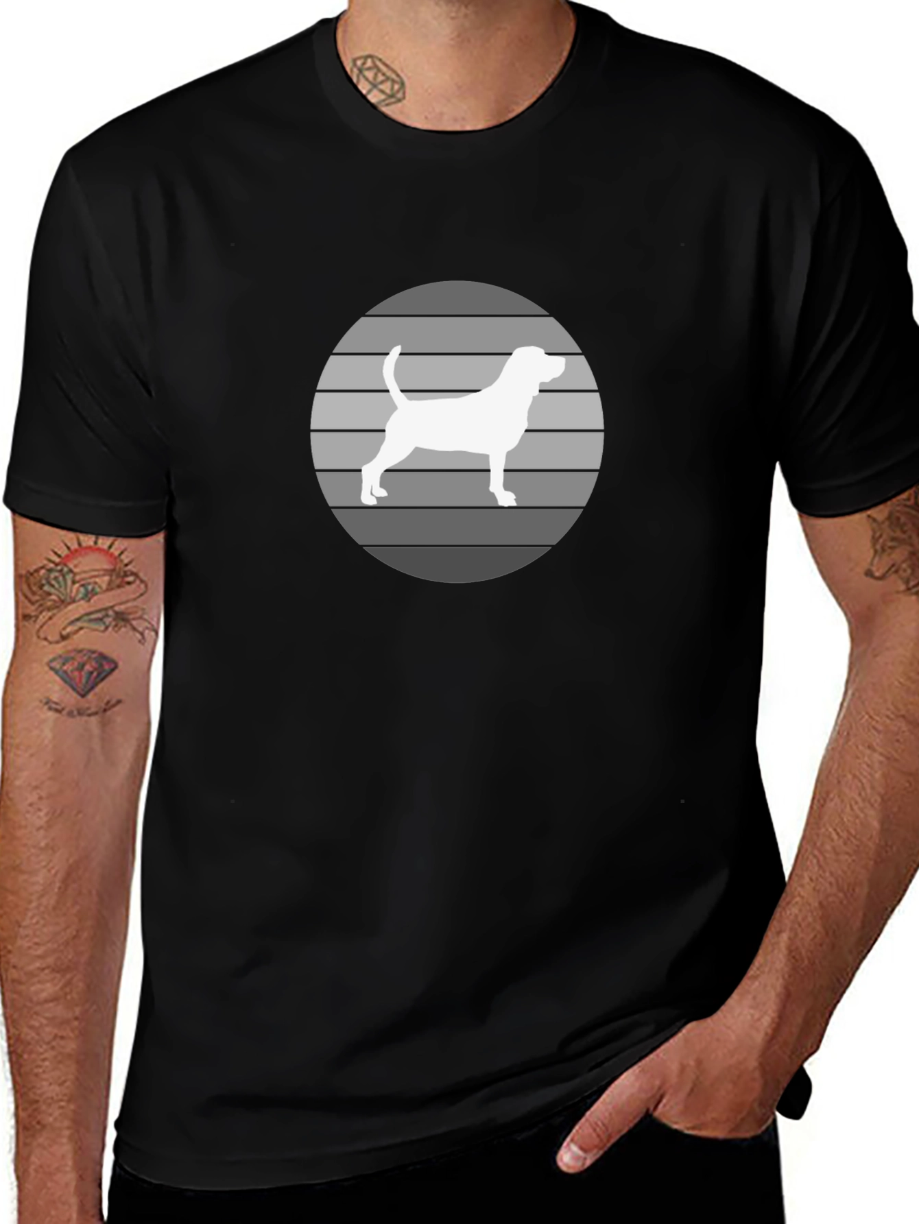 Dog Silhouette Striped Circle T-Shirt