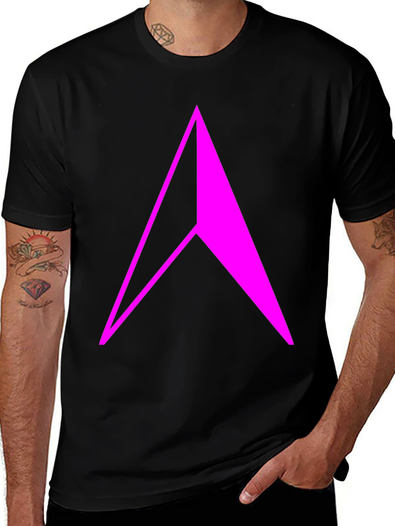 Geometric Arrow T-Shirt - Bold Pink Design on Black