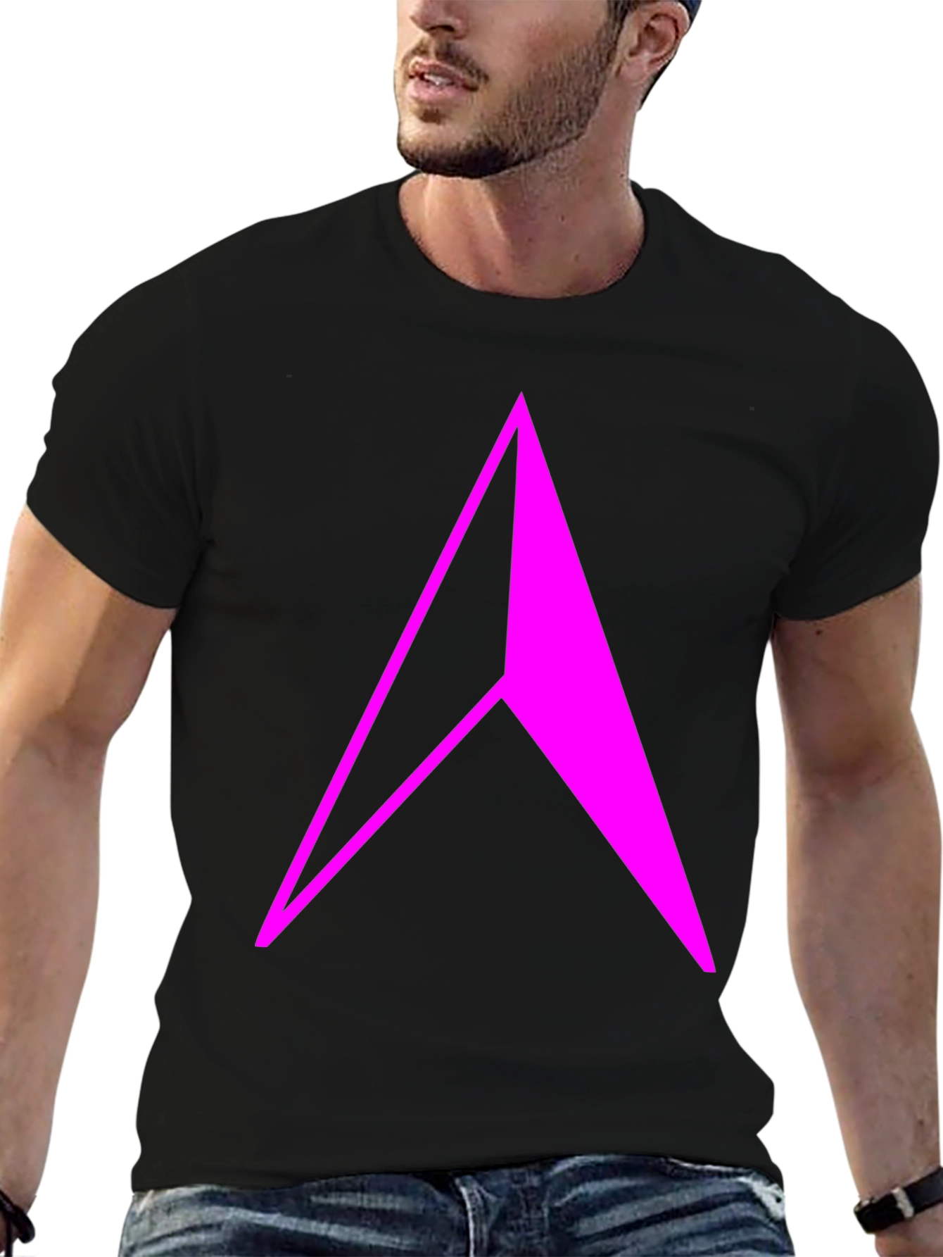 Geometric Arrow T-Shirt - Bold Pink Design on Black