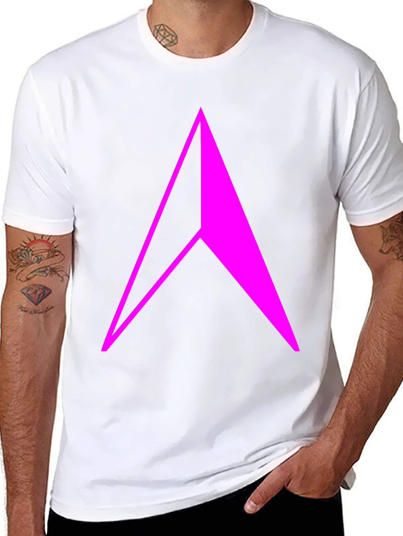 Geometric Arrow T-Shirt - Bold Pink Design on Black