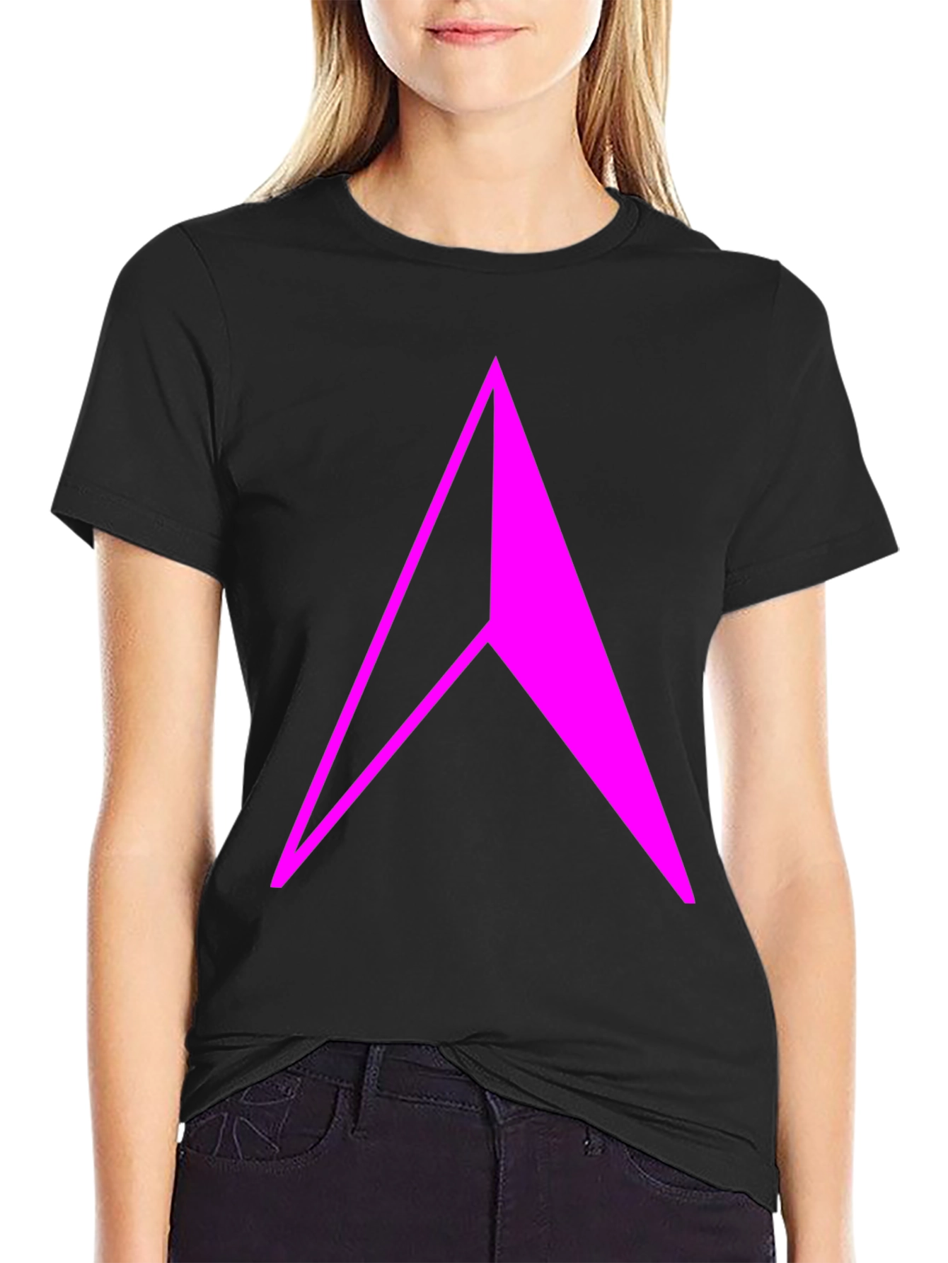Geometric Arrow T-Shirt - Bold Pink Design on Black