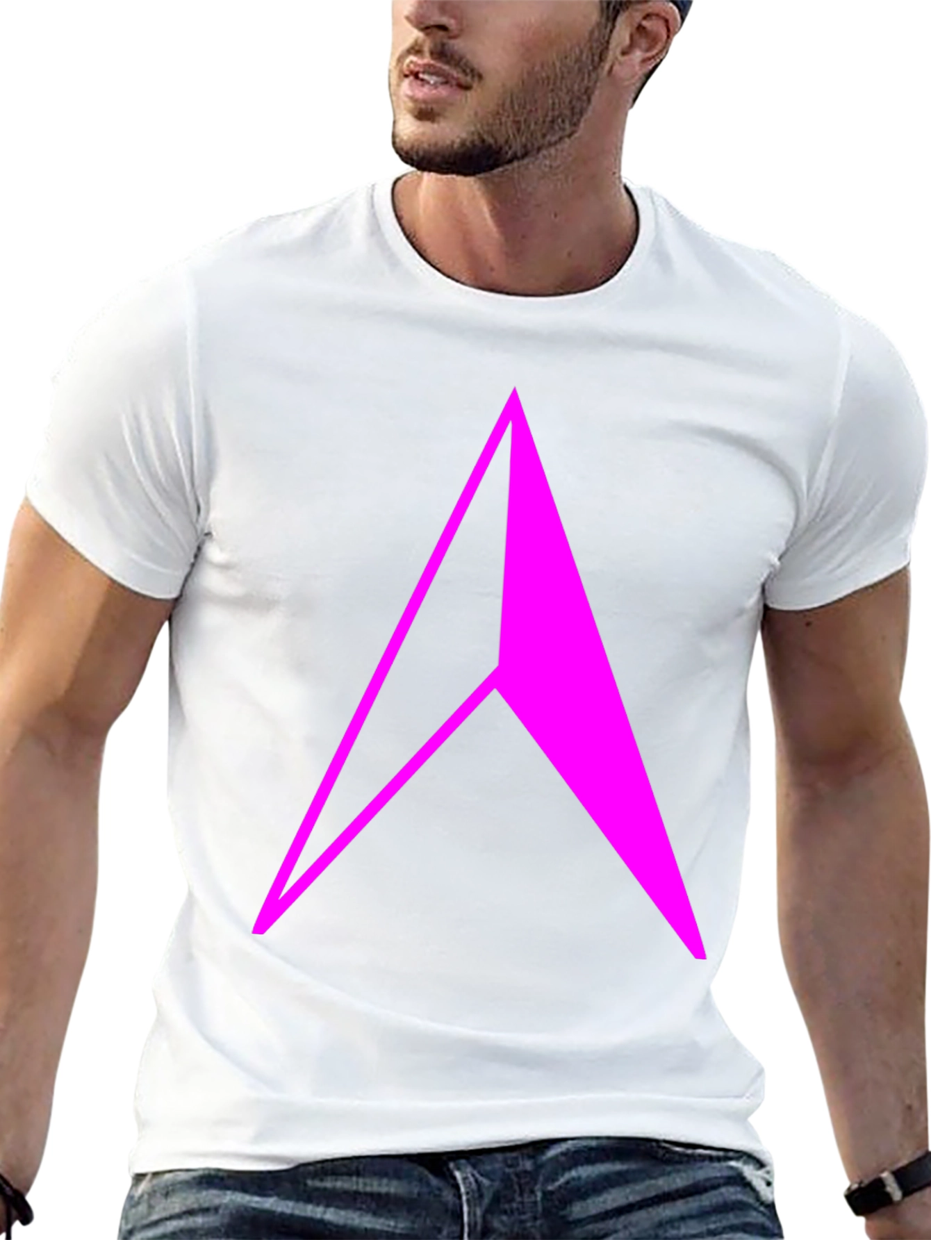 Geometric Arrow T-Shirt - Bold Pink Design on Black