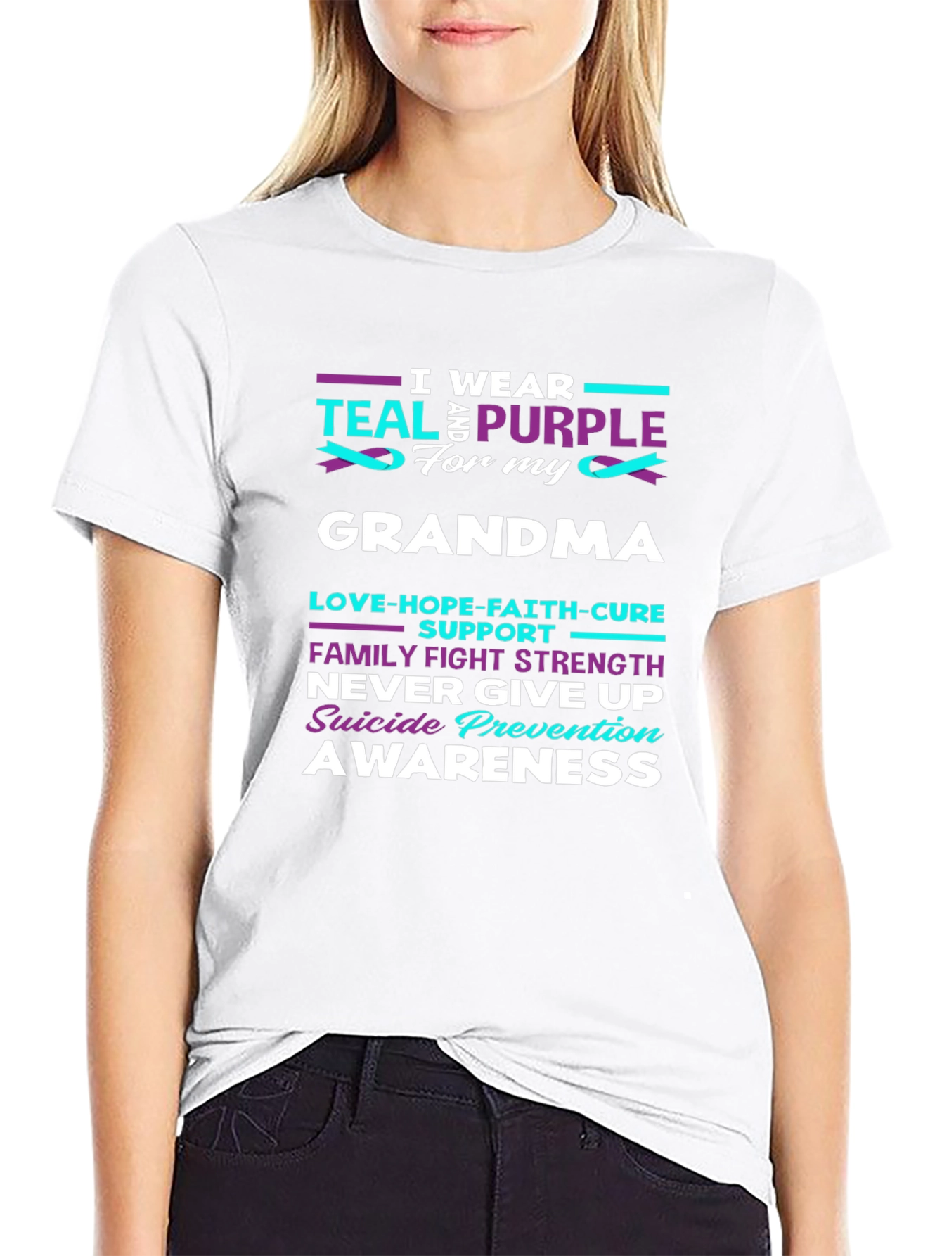 Teal and Purple Awareness T-Shirt - Grandma Support