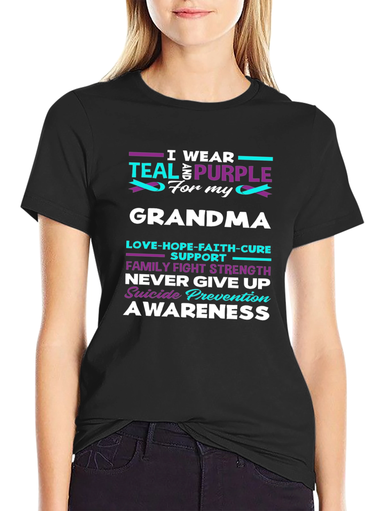 Teal and Purple Awareness T-Shirt - Grandma Support