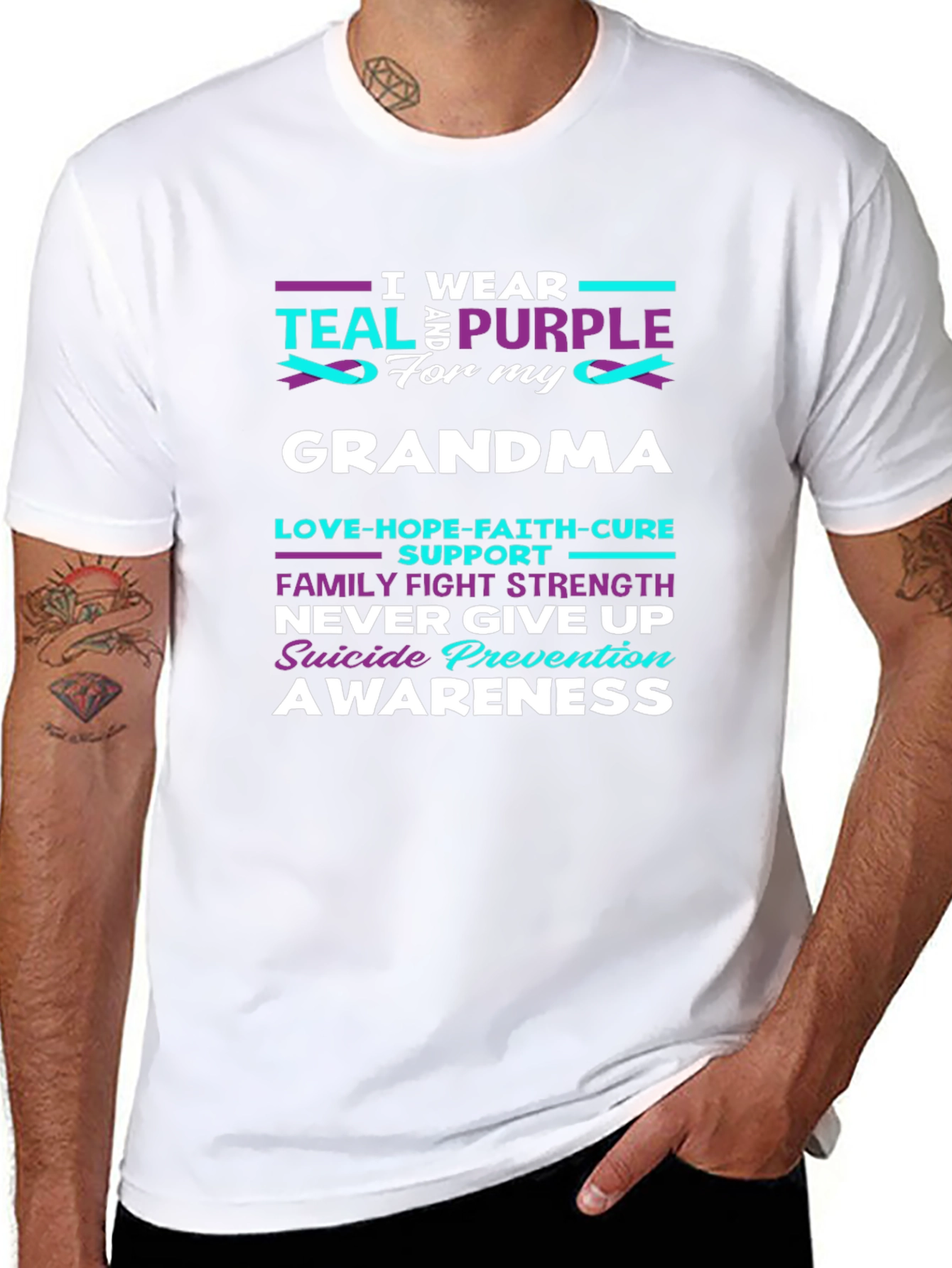 Teal and Purple Awareness T-Shirt - Grandma Support