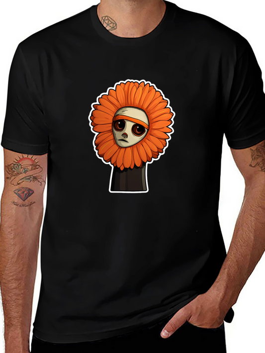 Sad Flower Cartoon Graphic T-Shirt - Unisex Black Tee