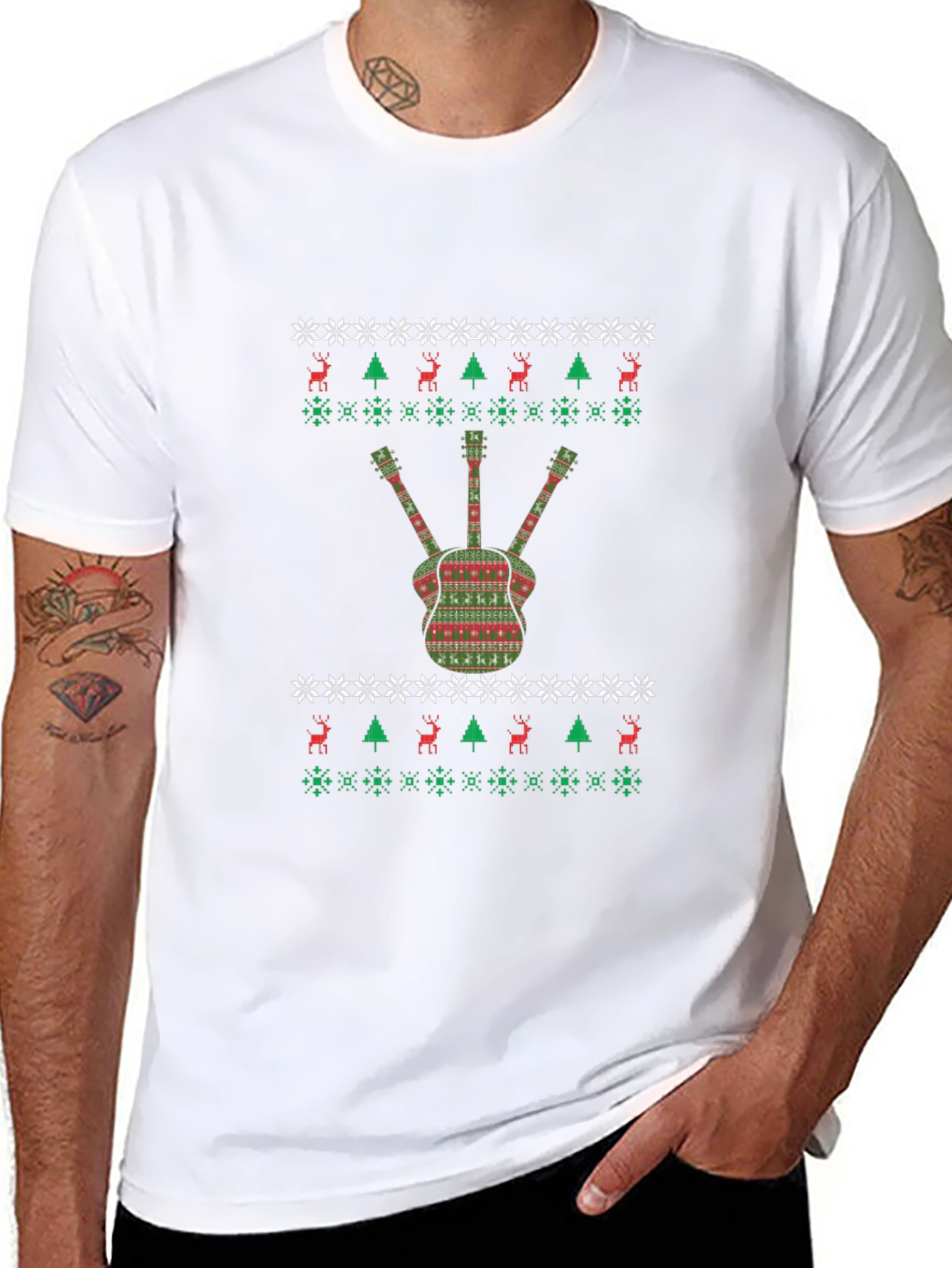 Festive Guitar Ugly Christmas Sweater T-Shirt