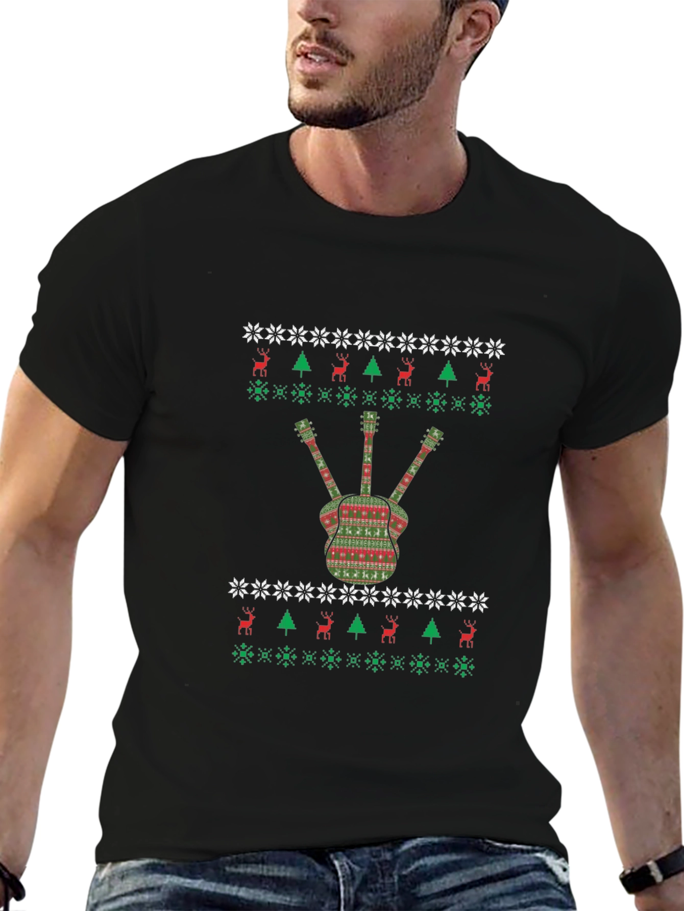 Festive Guitar Ugly Christmas Sweater T-Shirt