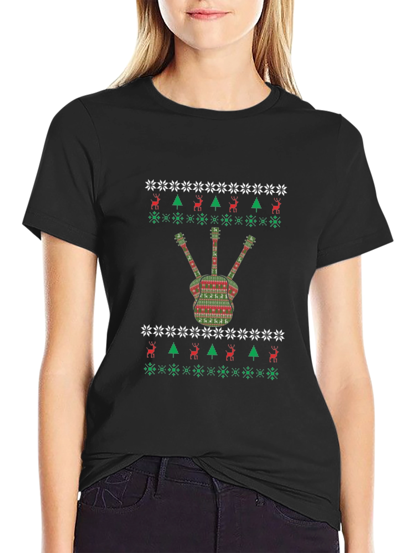 Festive Guitar Ugly Christmas Sweater T-Shirt