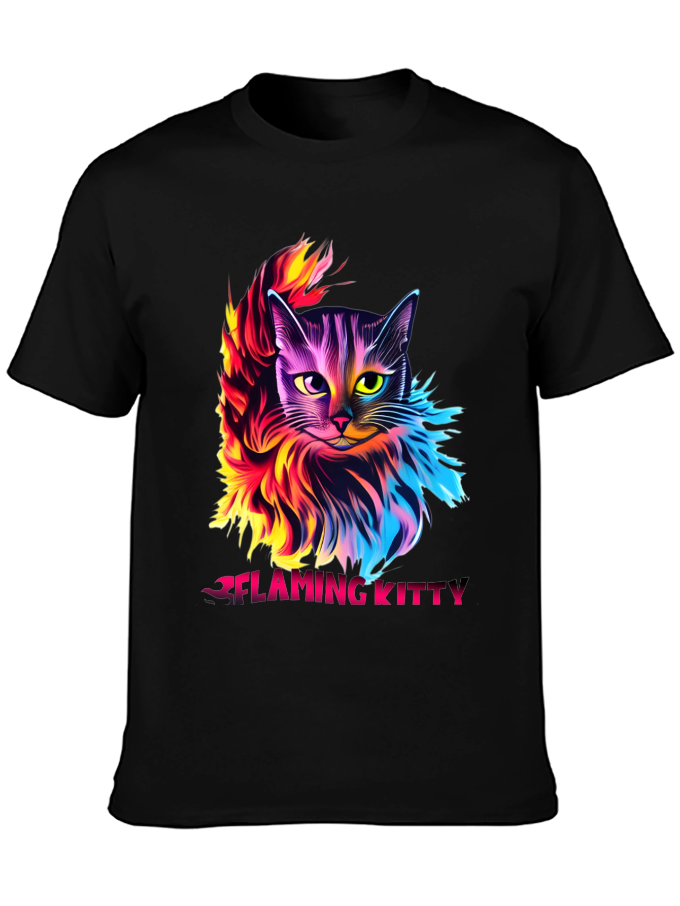 Flaming Kitty Graphic Tee - Unique Cat Design