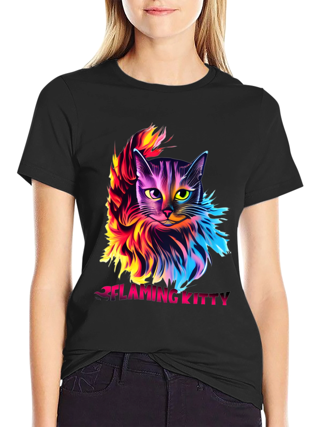Flaming Kitty Graphic Tee - Unique Cat Design