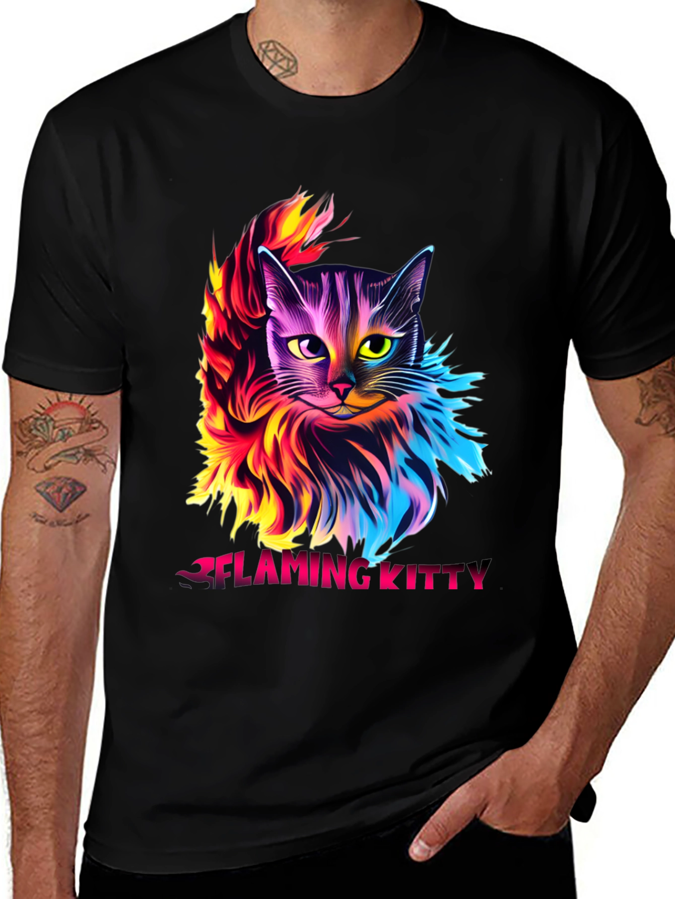 Flaming Kitty Graphic Tee - Unique Cat Design