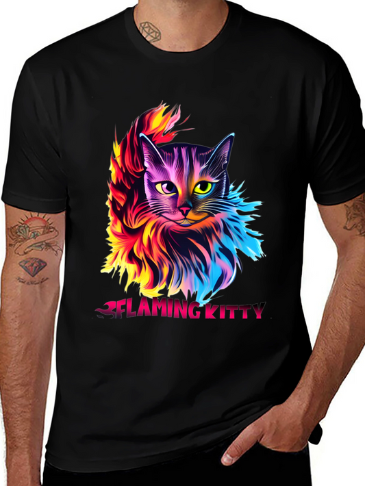 Flaming Kitty Graphic Tee - Unique Cat Design